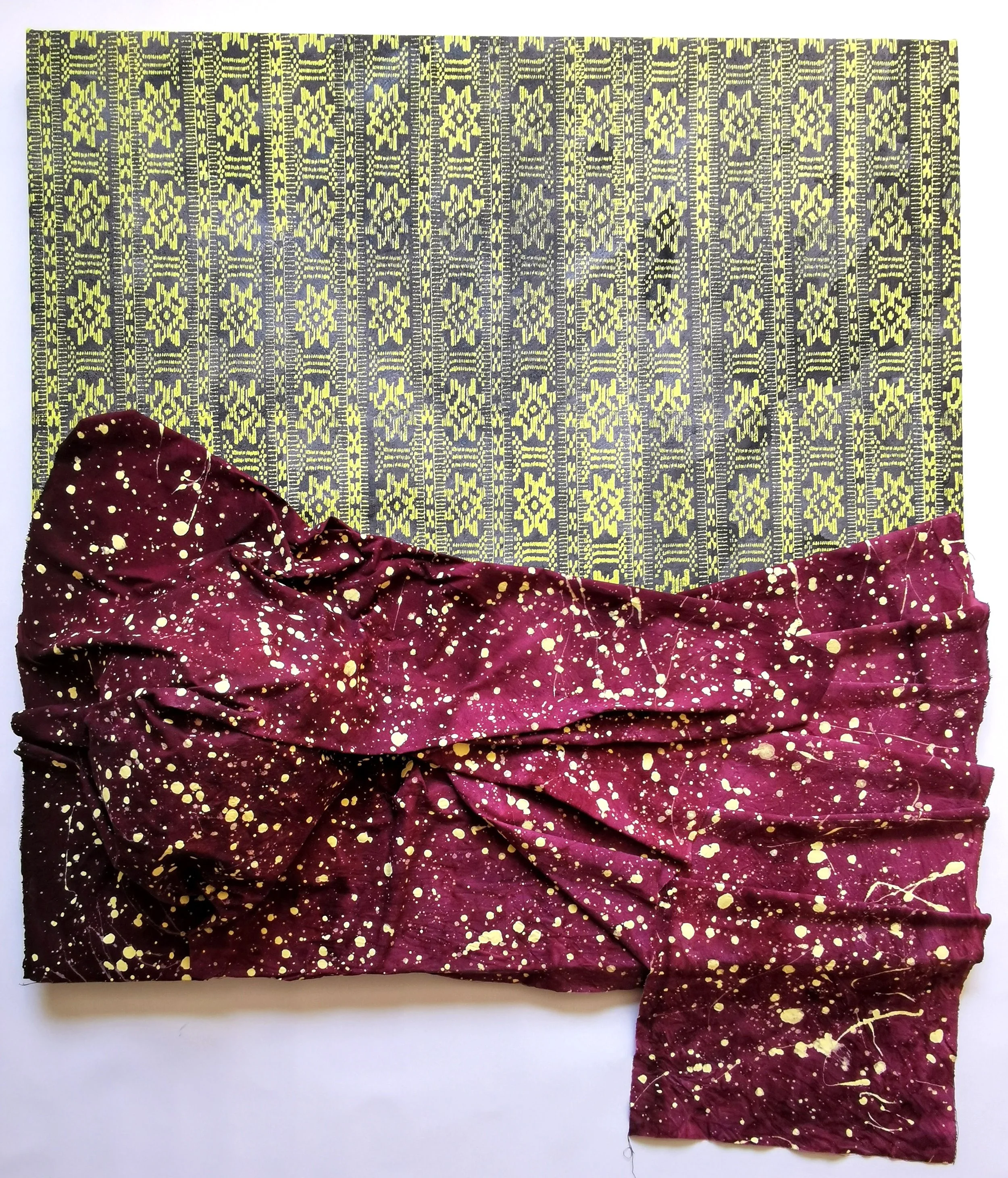 Morning Star Transfiguration , 2025, Acrylic, canvas, fabric stiffener, screenprint, glue, 36×36 inches