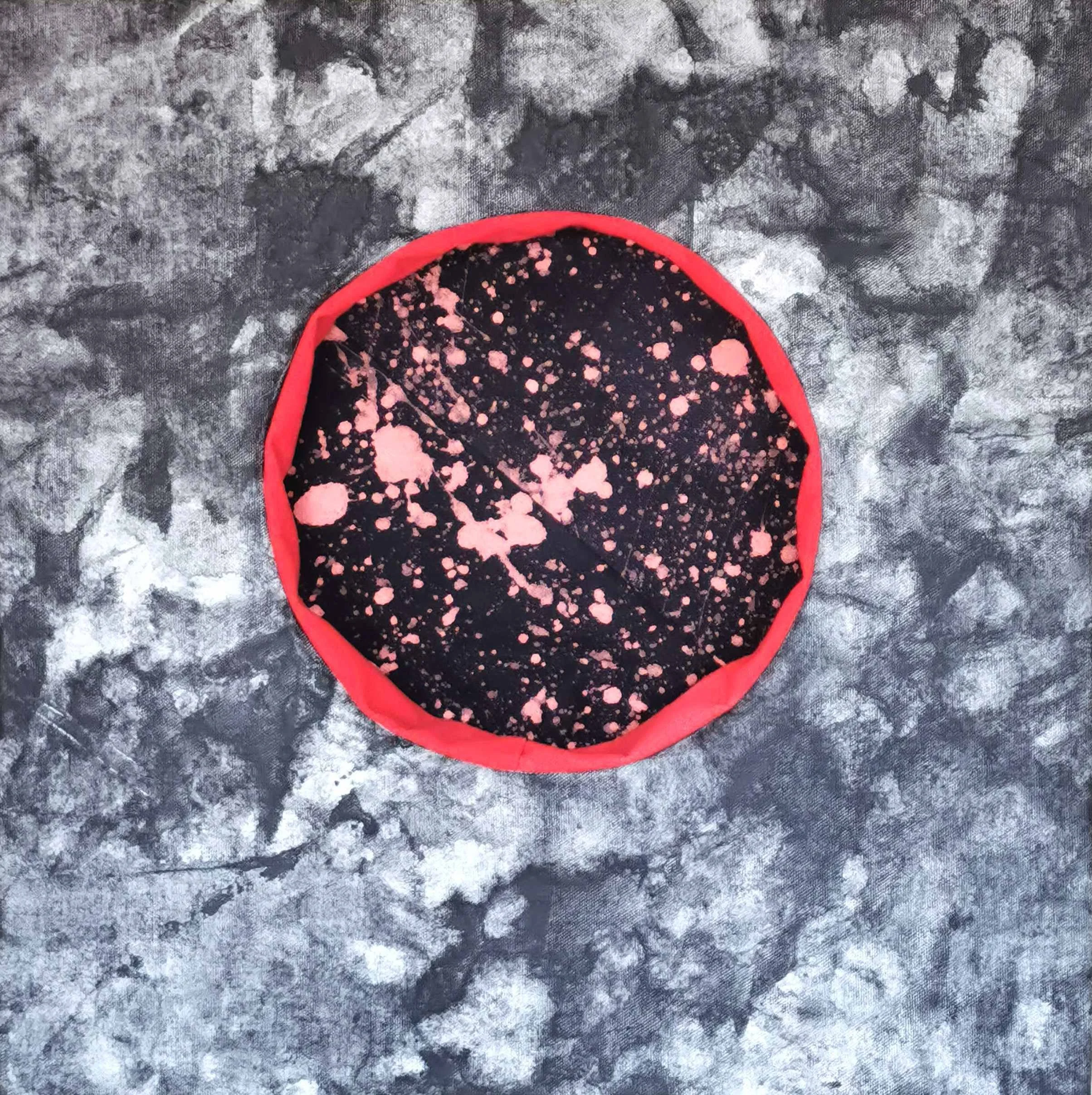   Portal , 2024, acrylic, graphite, sewn canvas collage 