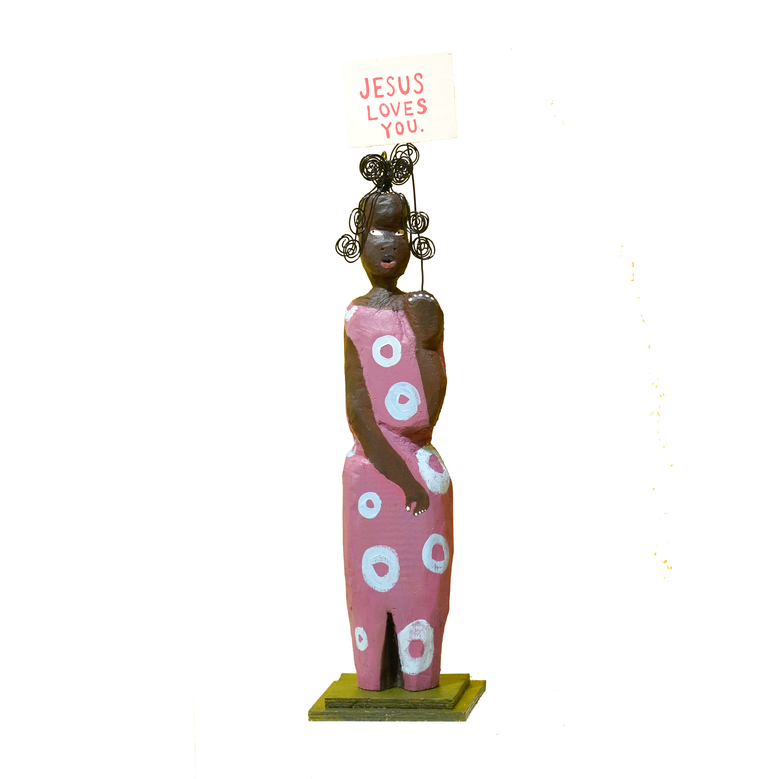 Jesus Loves You, 2025, wood, wire, acrylic paint, 10cm x 45cm