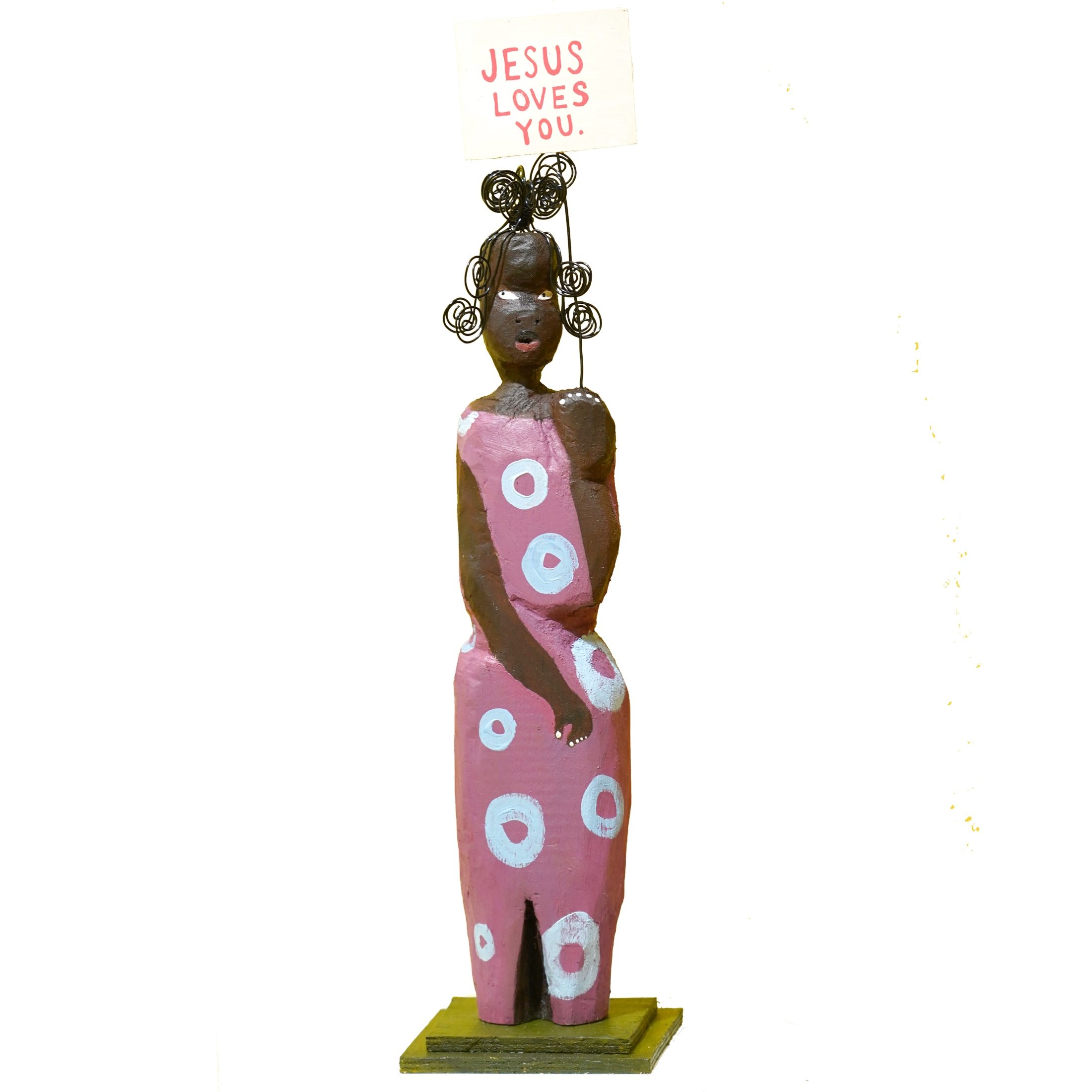 Jesus Loves You, wood, wire, acrylic paint, 50cm x 15cm, 2025