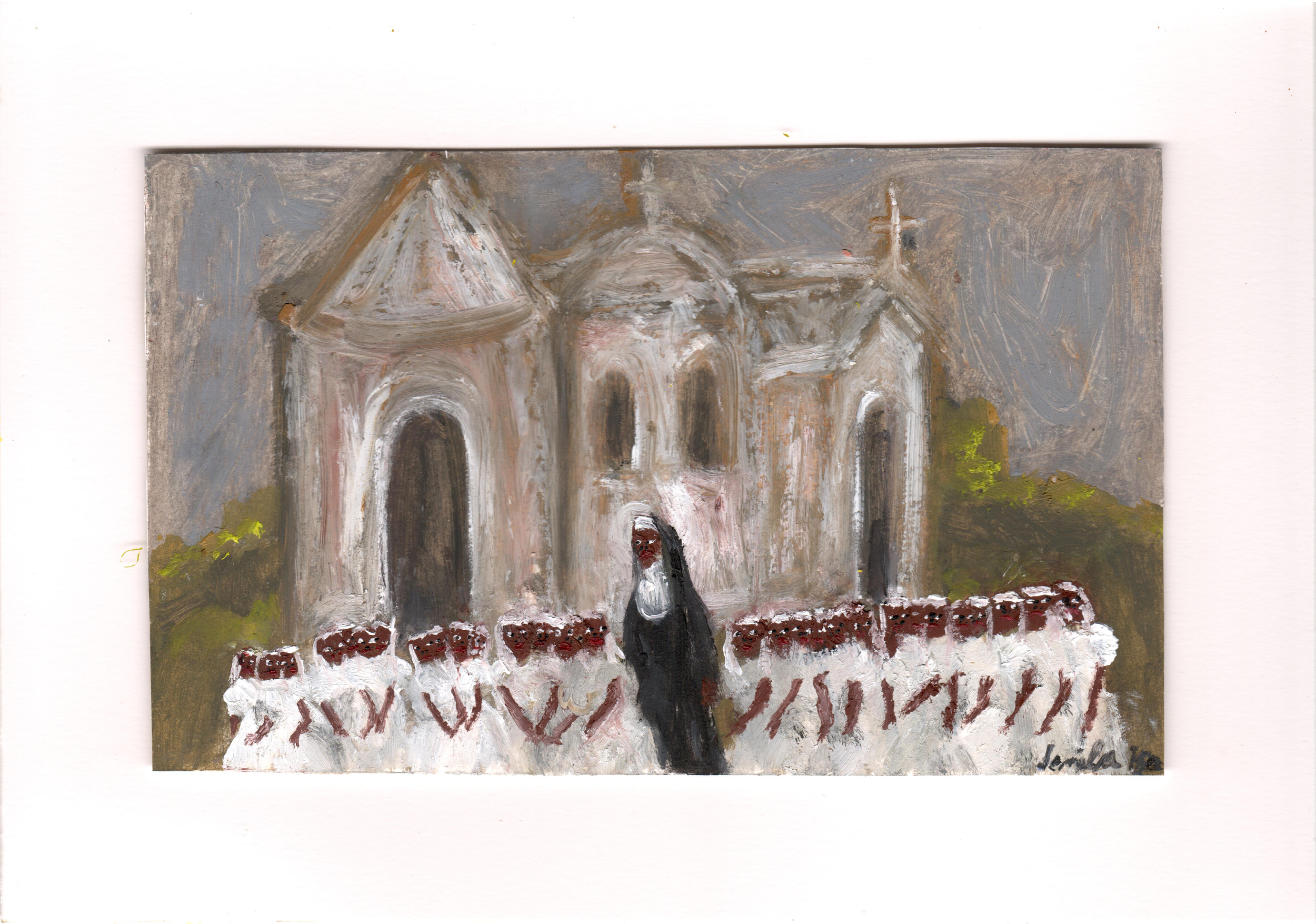 Communion collective, oil on paper, 14.8 x 21 cm, 2026
