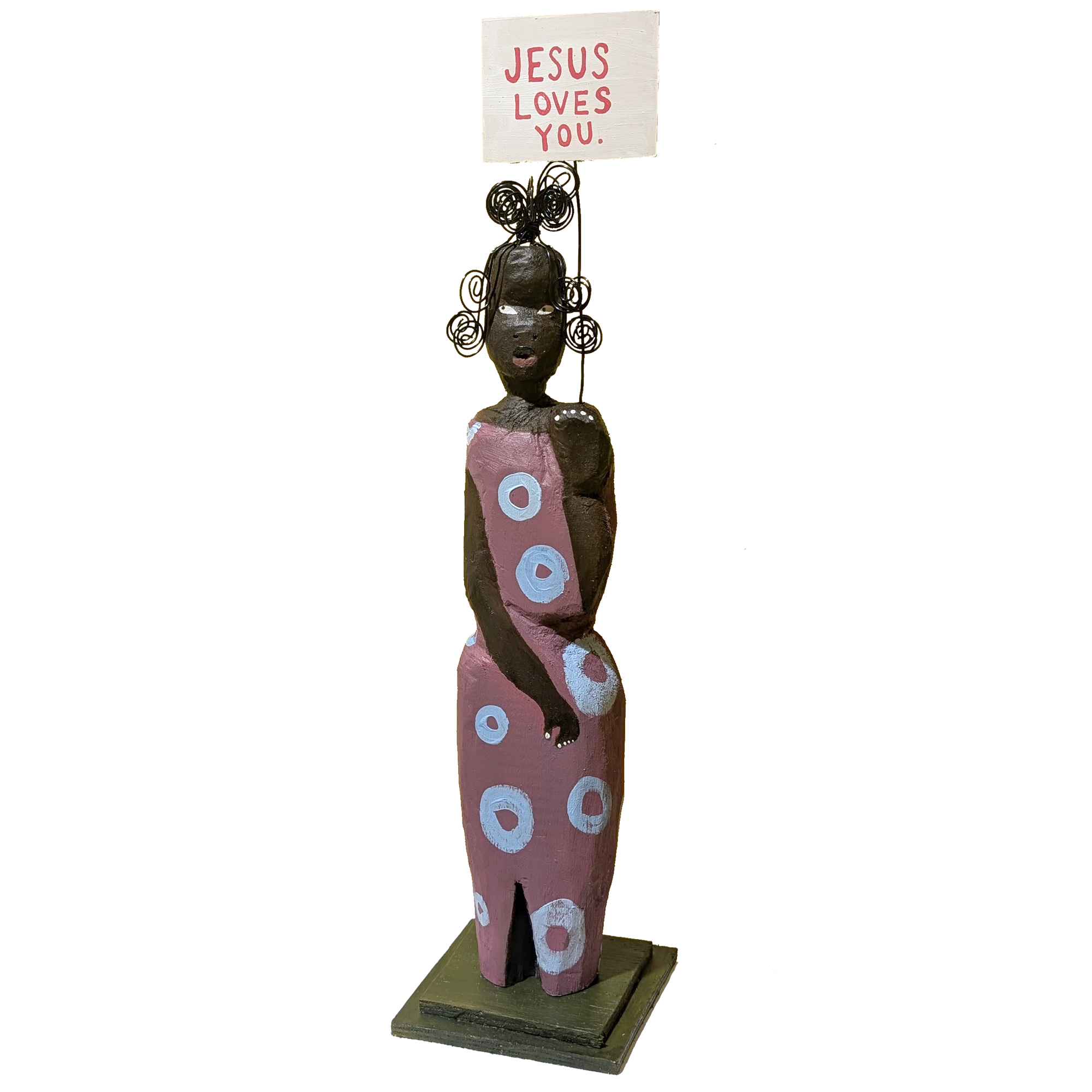 Jesus Loves You, wood, wire, acrylic paint, 50cm x 15cm, 2025