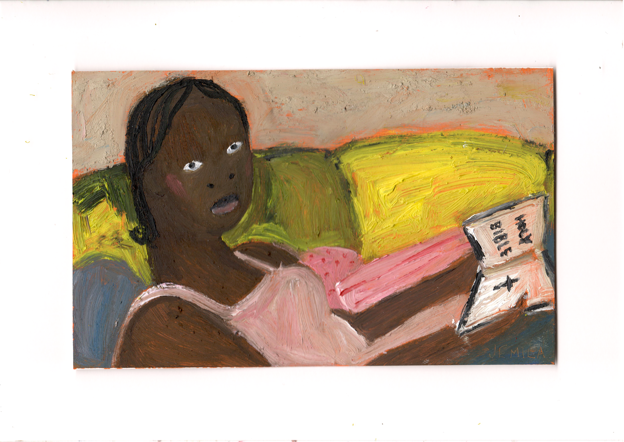 Bible Before Bed, oil on paper, 14.8 x 21 cm, 2026