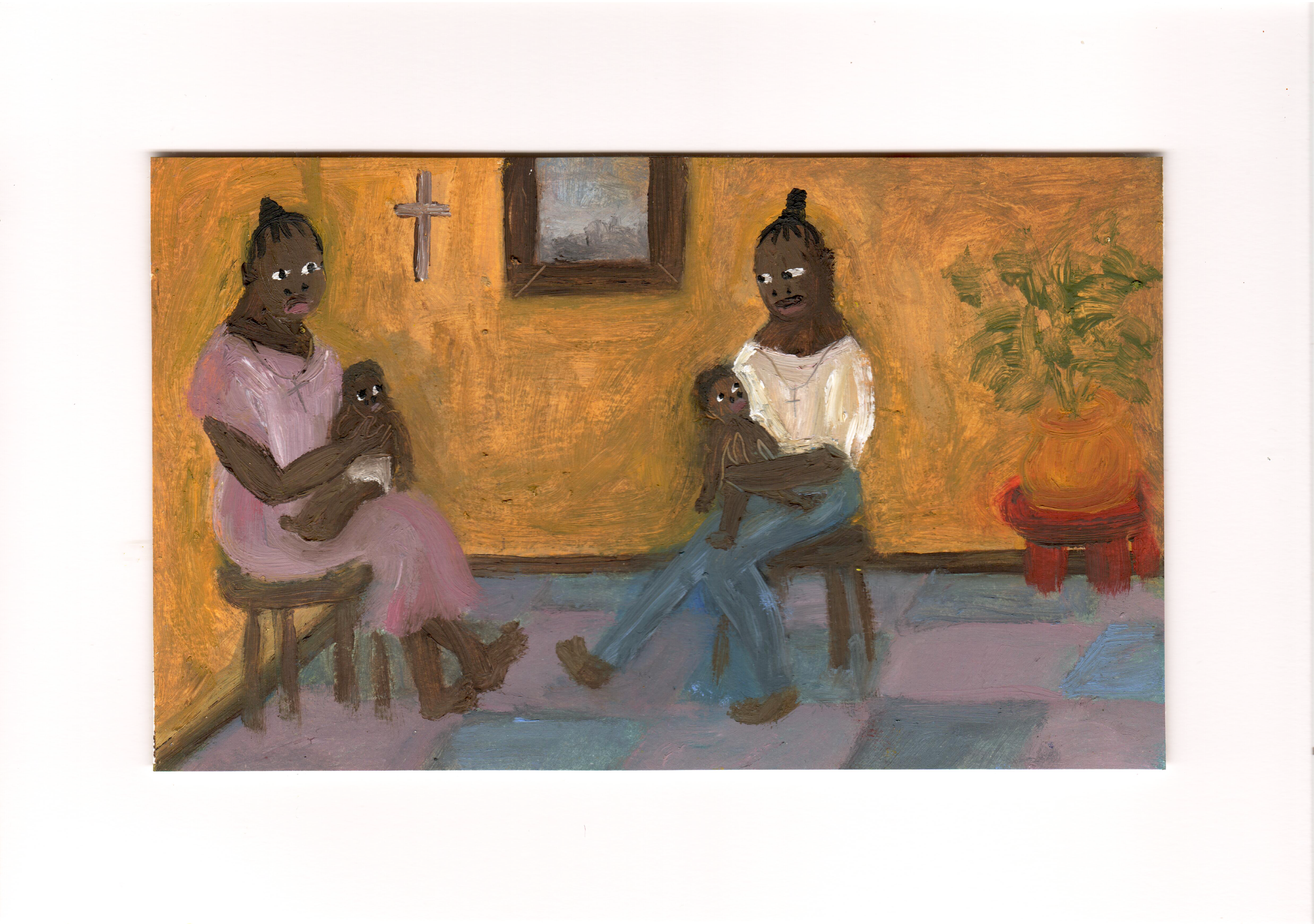 Two New Mums, oil on paper, 14.8 x 21 cm, 2026