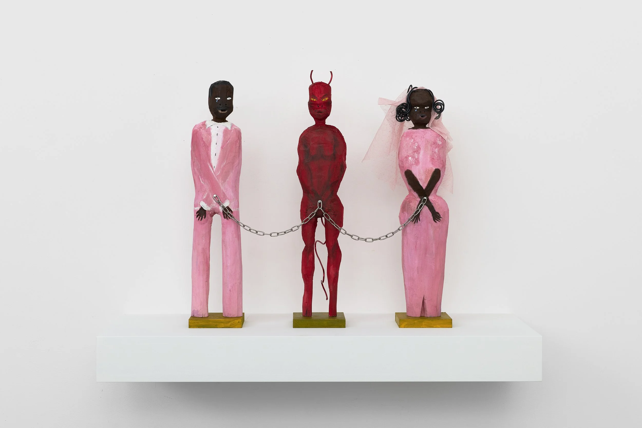 Between the Devil and the Deep Blue Sea
three mixed media figures and chain
48 × 50 × 10 cm
2026