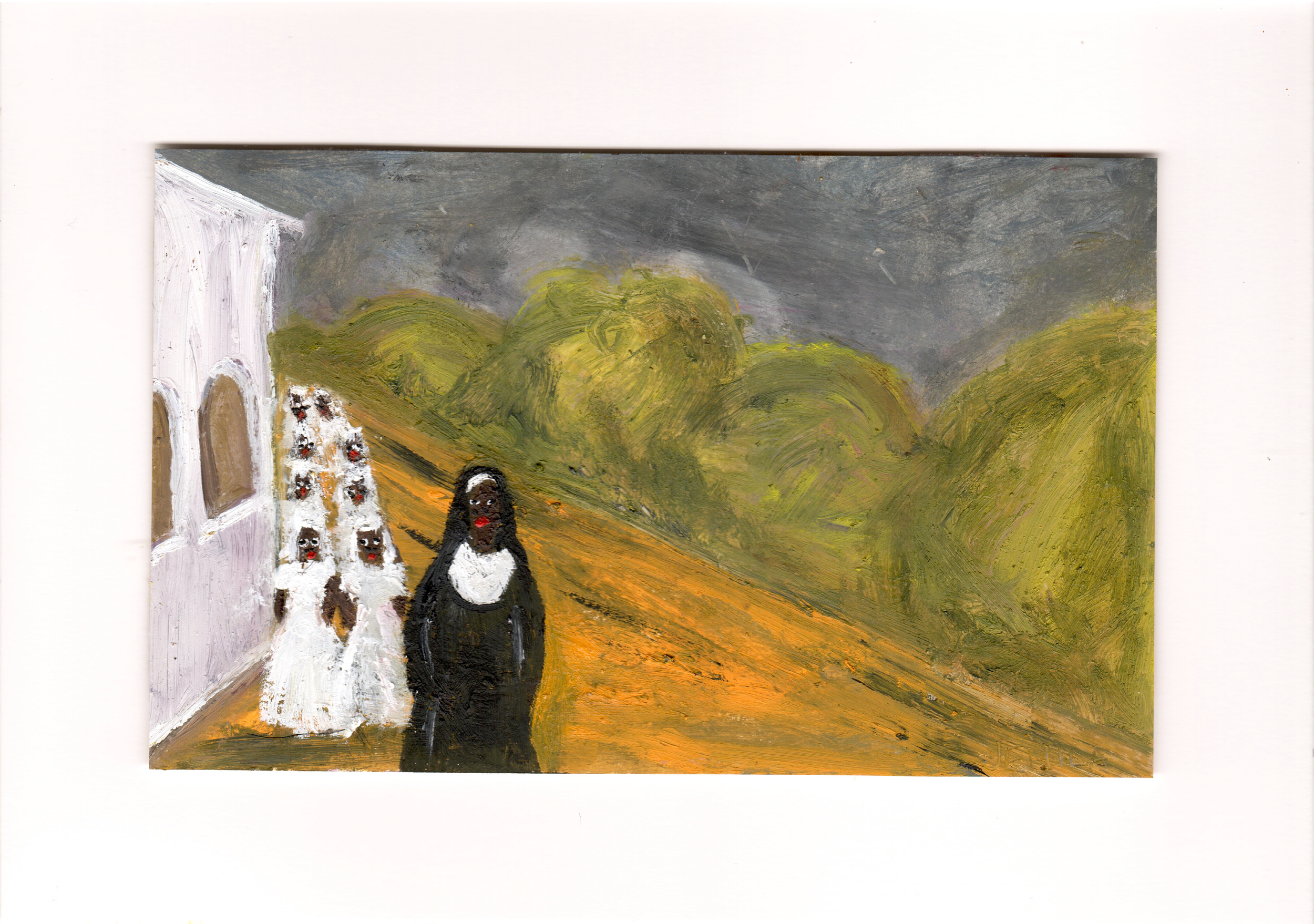 Commuting to Communion, oil on paper, 14.8 x 21 cm, 2026