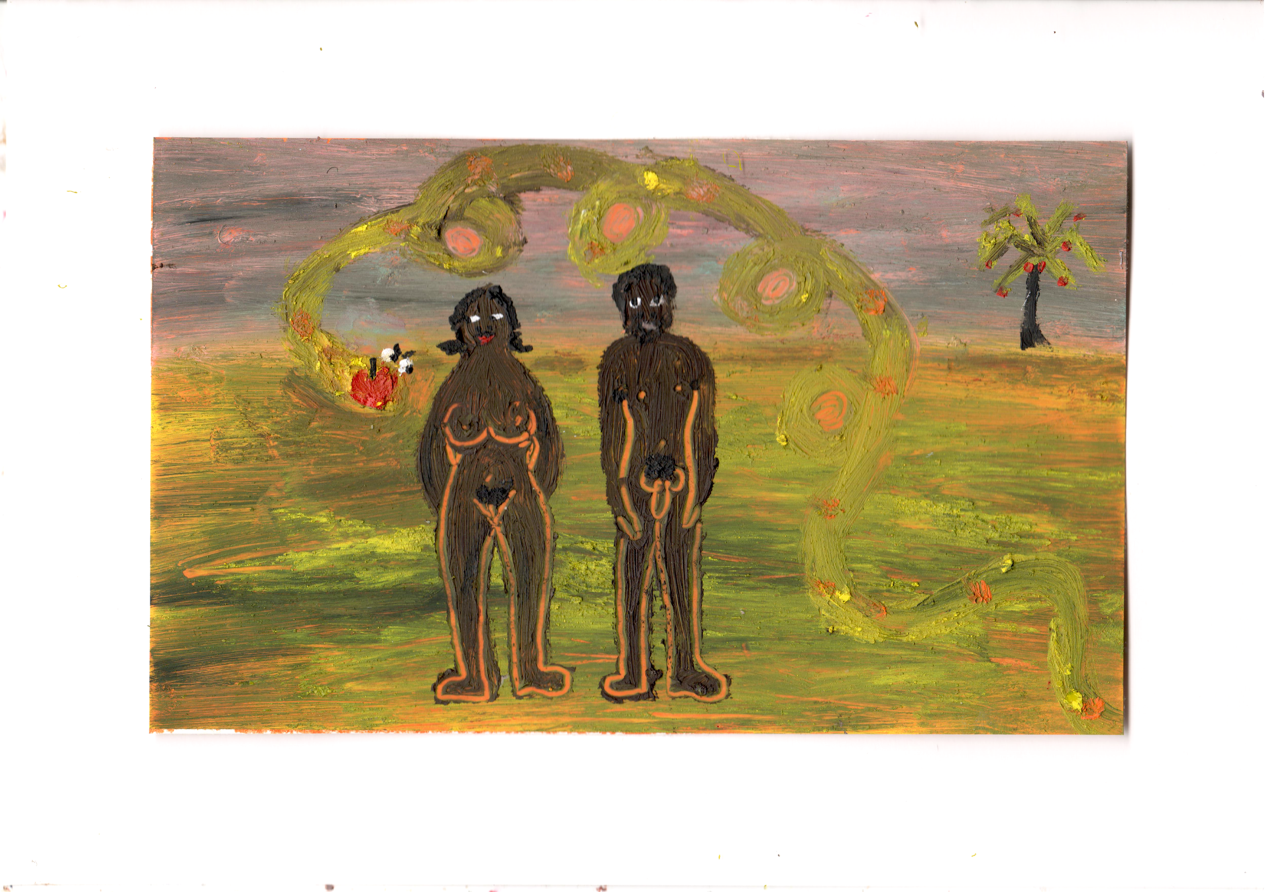 Eve & Adam, oil on paper, 14.8 x 21 cm, 2026