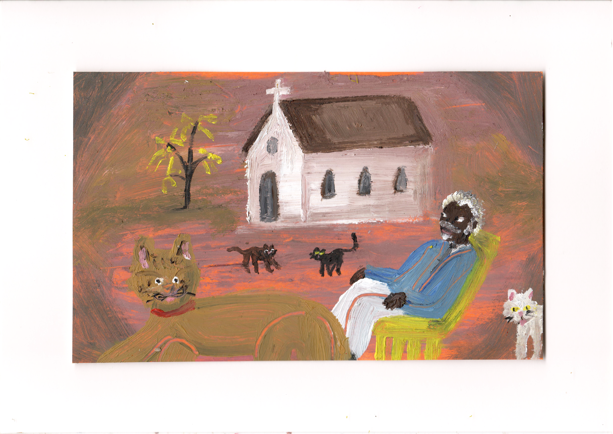 Chapel Cats, oil on paper, 14.8 x 21 cm, 2026