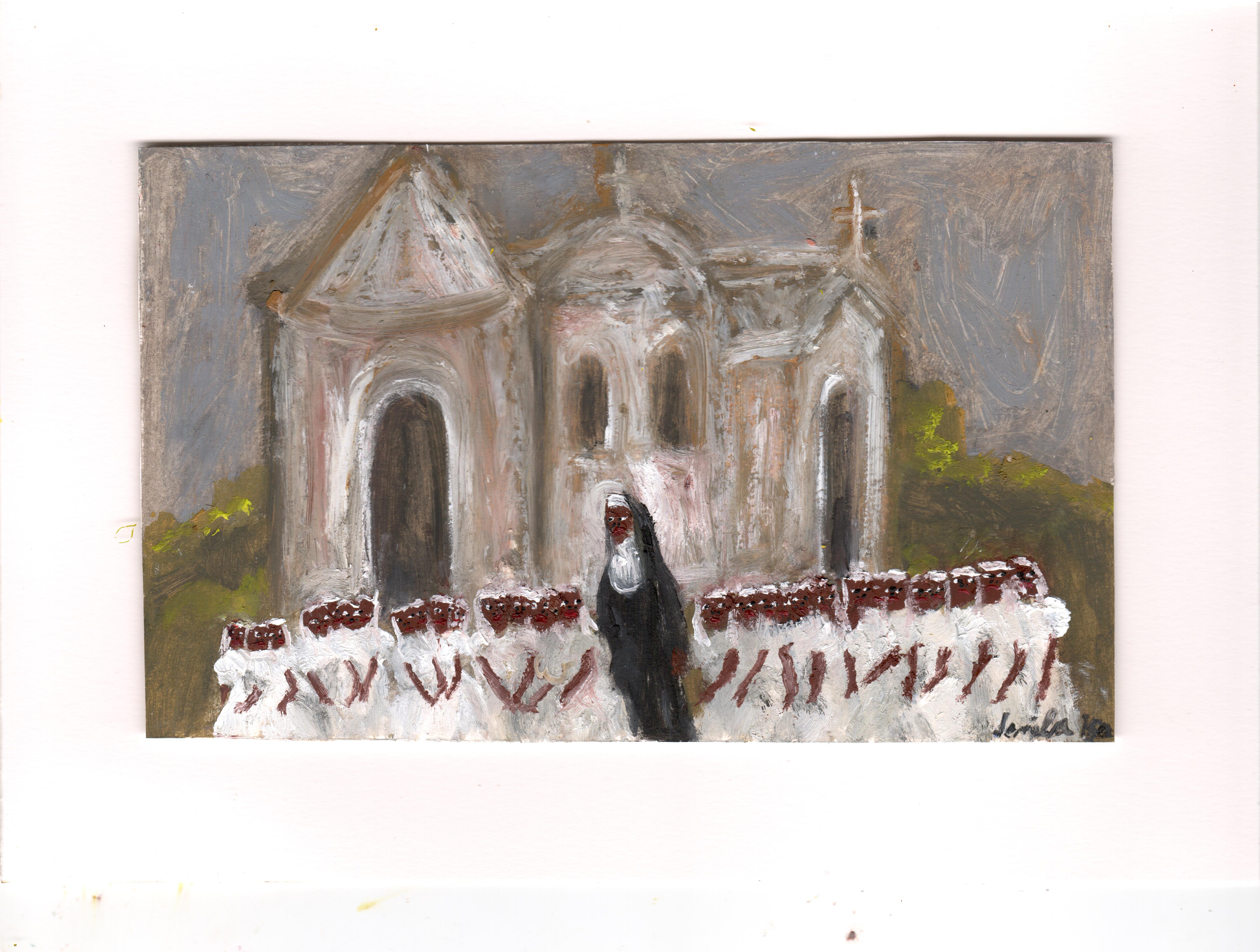 Communion Collective, oil on paper, 9.9 x 16 cm, 2026