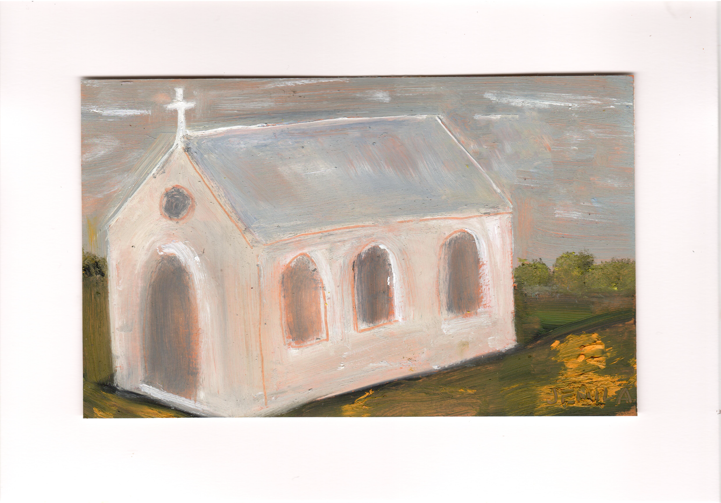 Blue Roof, oil on paper, 14.8 x 21 cm, 2026