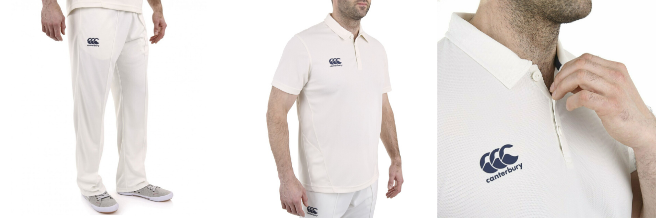 canterbury of new zealand  cricket whites polo and trousers