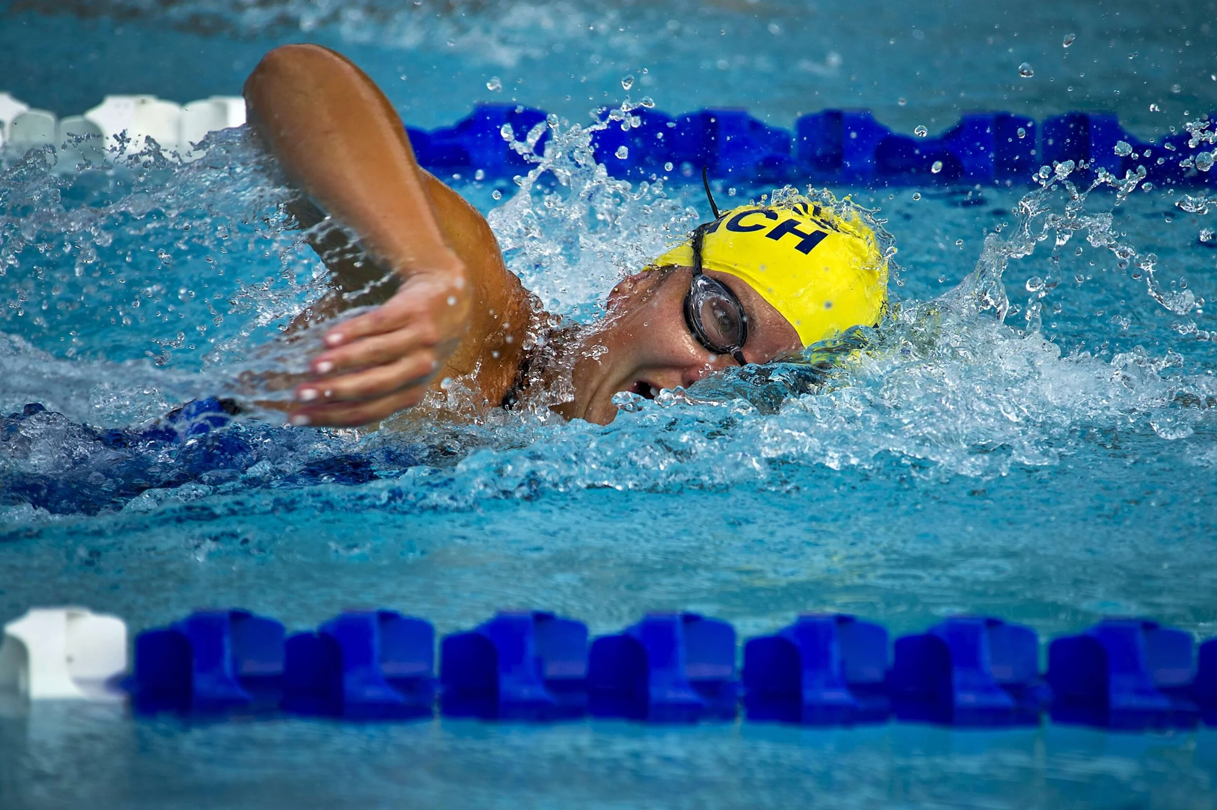 yellow hat swimmer