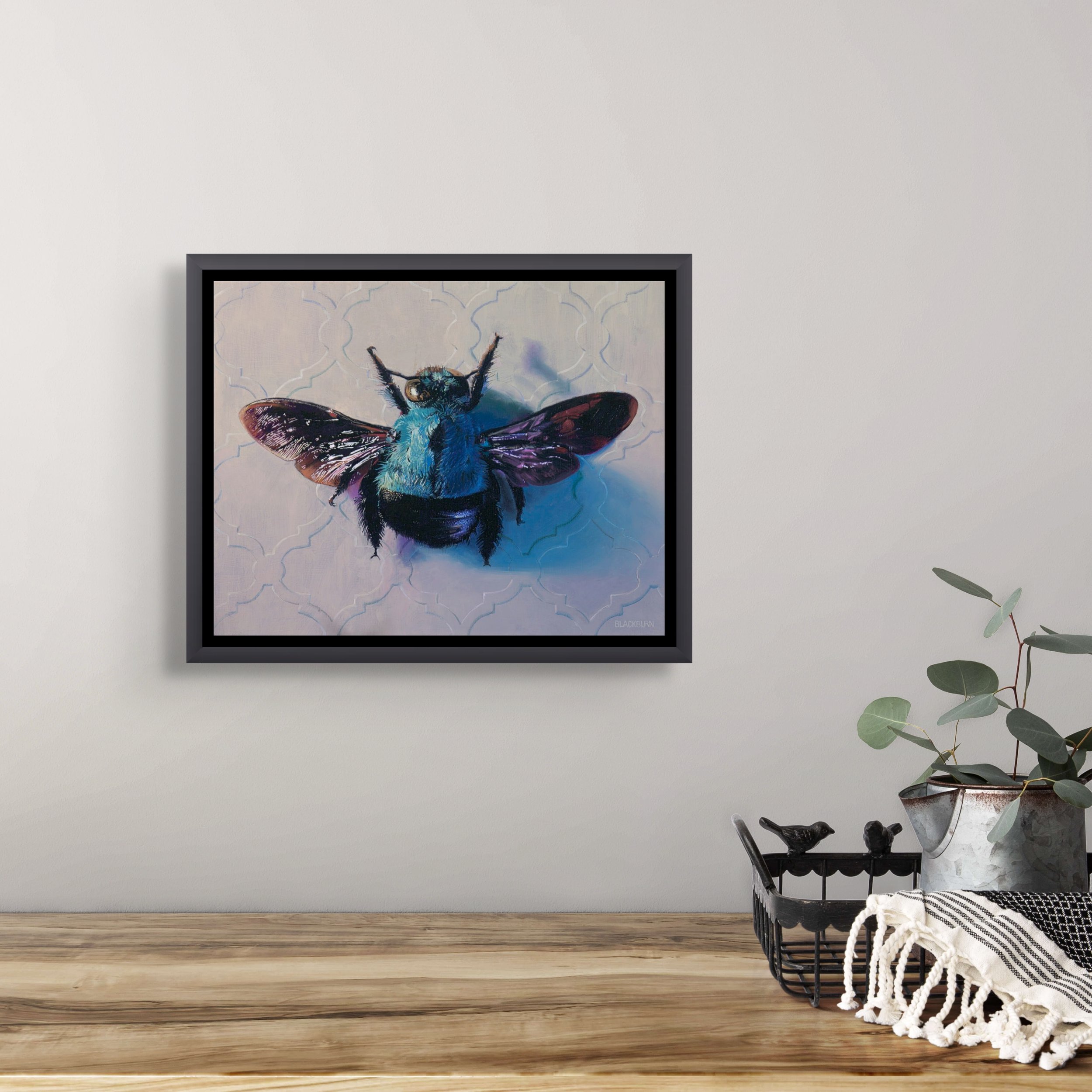 Blue Carpenter Bee Framed Canvas Print