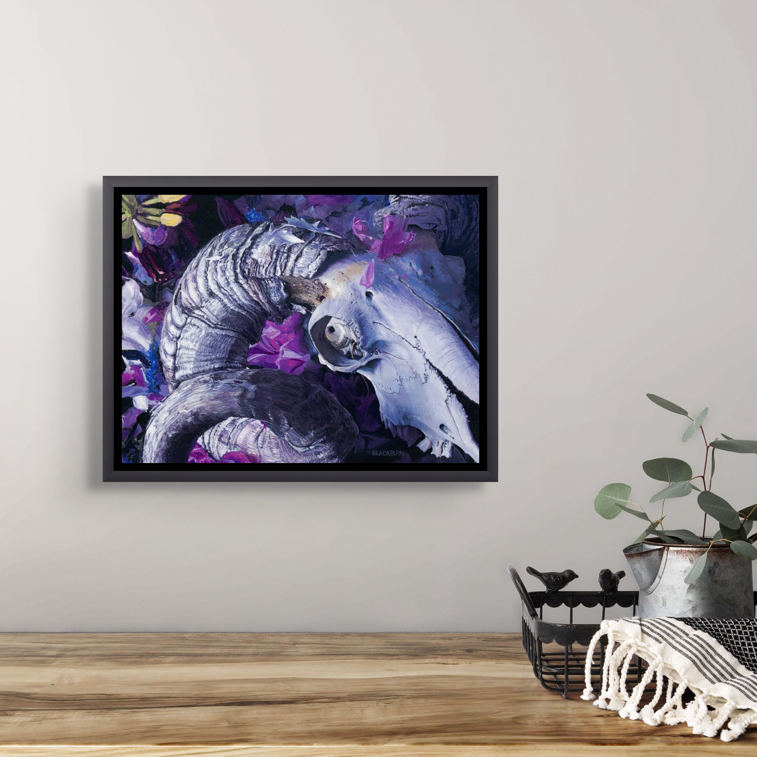 Ram 2 with Petals Framed Canvas Print