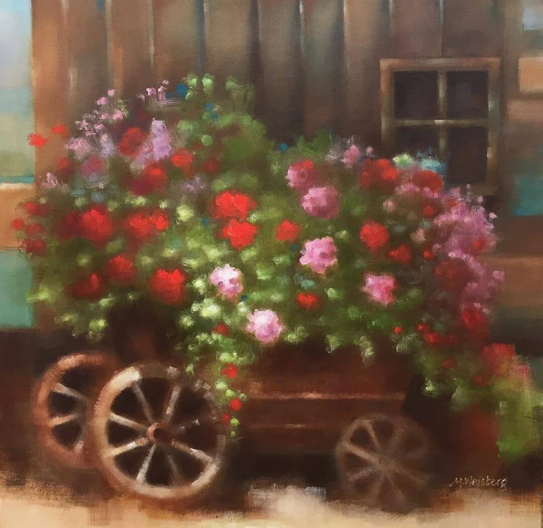 We love Marilyn Weisberg's soft touch as an oil painter. Beautiful florals, feminine beauties, still lifes all exquisitely rendered. We are pleased to share that Marilyn will be a Guest Artist at the gallery in September. Until then you can see a lar