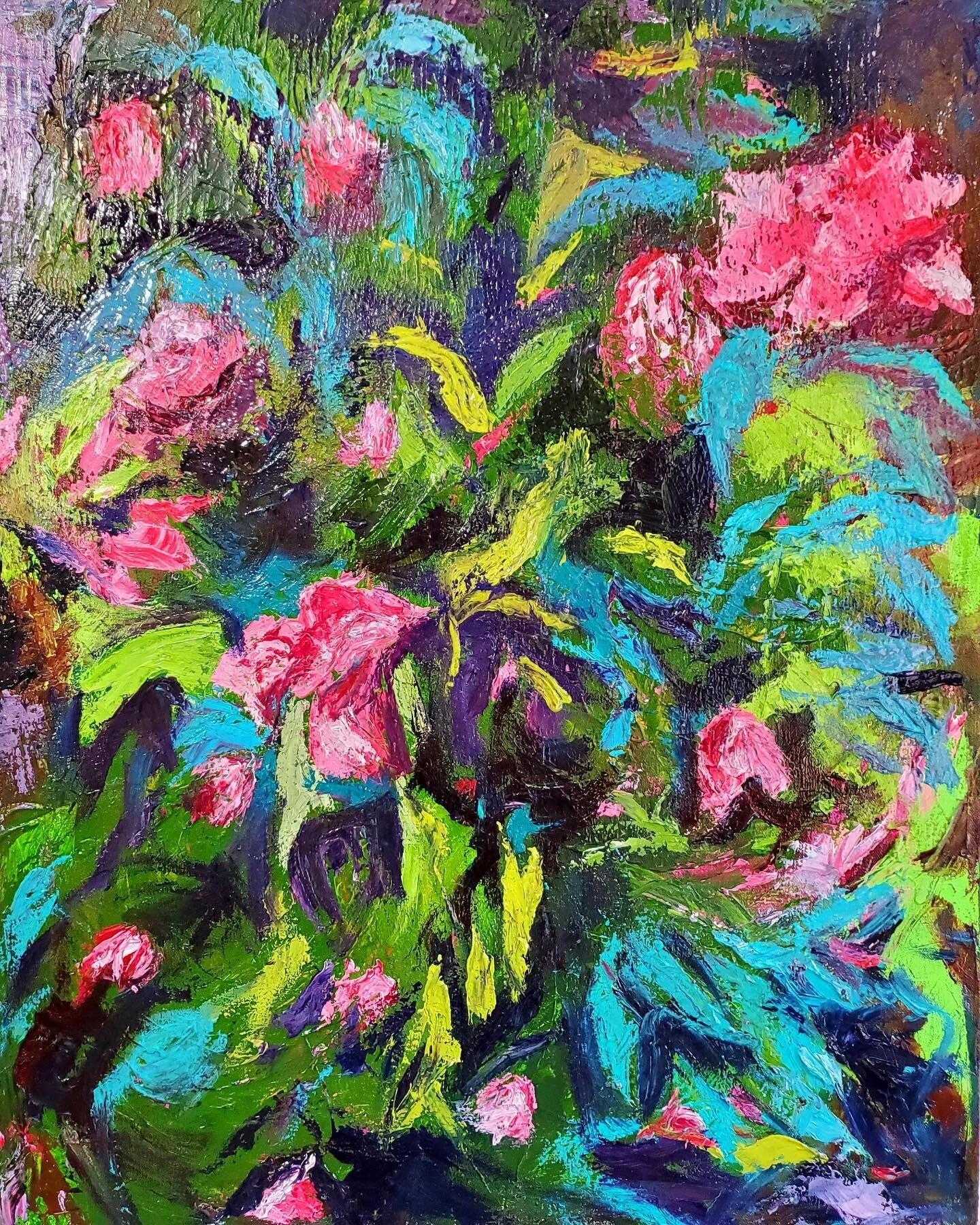 We are celebrating spring at the Blue Moon Gallery at our opening reception on March 27 from 6 to 9 PM and March 28 from 1 to 4 PM. Here are three lush wonderfully textured florals featuring spring peonies and sunflowers by @leisacorbettpainter &mdas