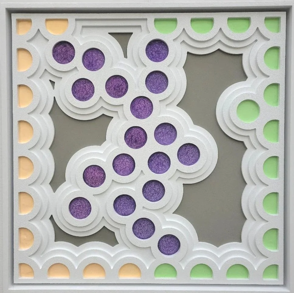NEW: OPG - Study #1 -- 24 x 24 x 1 --
1" CNC Carved Precision Board, Tinted Resin Crete, and Acrylic Paint in Artist Made Frame $500