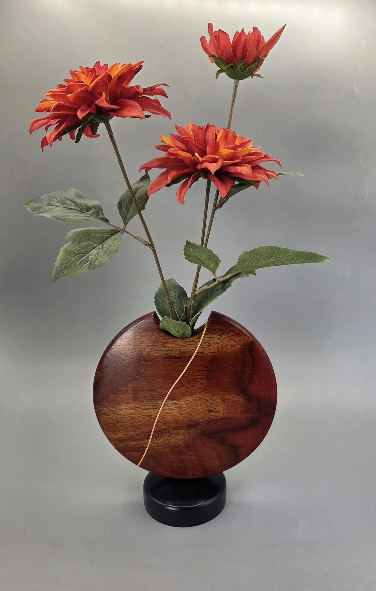 NEW: Bud Vase 8.5 tall x 7.5 dia. Pauduk with a Maple Veneer Strip $350