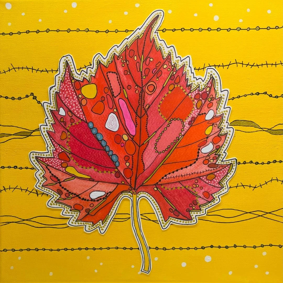 The Electricity of Leaf Glow 12 x 12 Mixed Media Collage on Canvas $300 