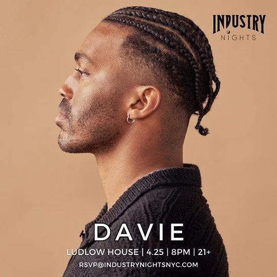 April&rsquo;s event is officially announced! We&rsquo;re excited to welcome @musicbydavie to the Industry Nights stage on April 25.

RSVP today for guaranteed entry
&bull;RSVP@industrynightsnyc.com&bull;
.
.
.
.
.
.
.
.
.
#Industrynights #Musicindust