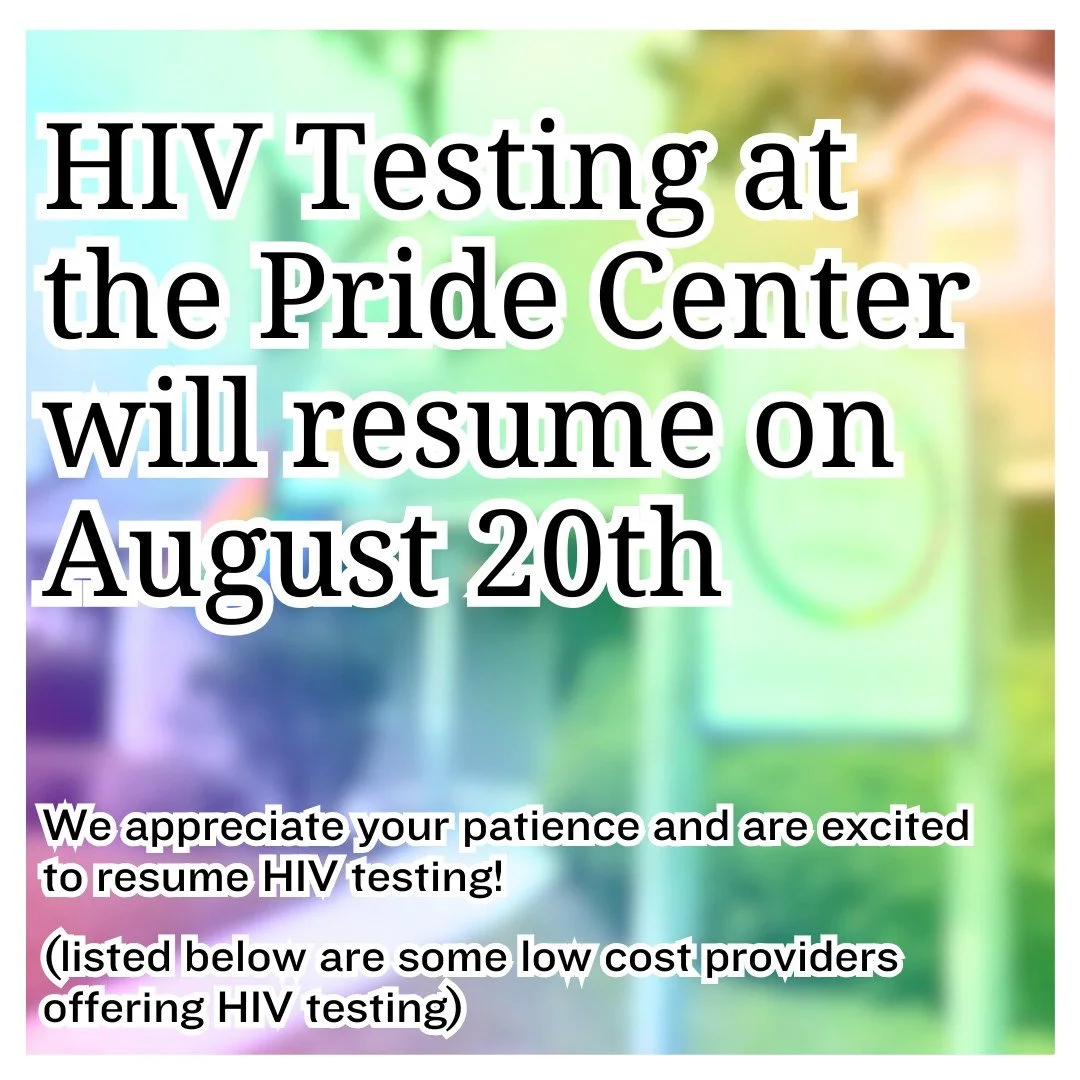 Hello all!

We are excited to share with you that HIV Testing at Savannah Pride Center will be resuming on August 20th from 1PM to 5PM! We are grateful for your patience.

Here are some other local providers in the area who offer low-cost HIV Testing