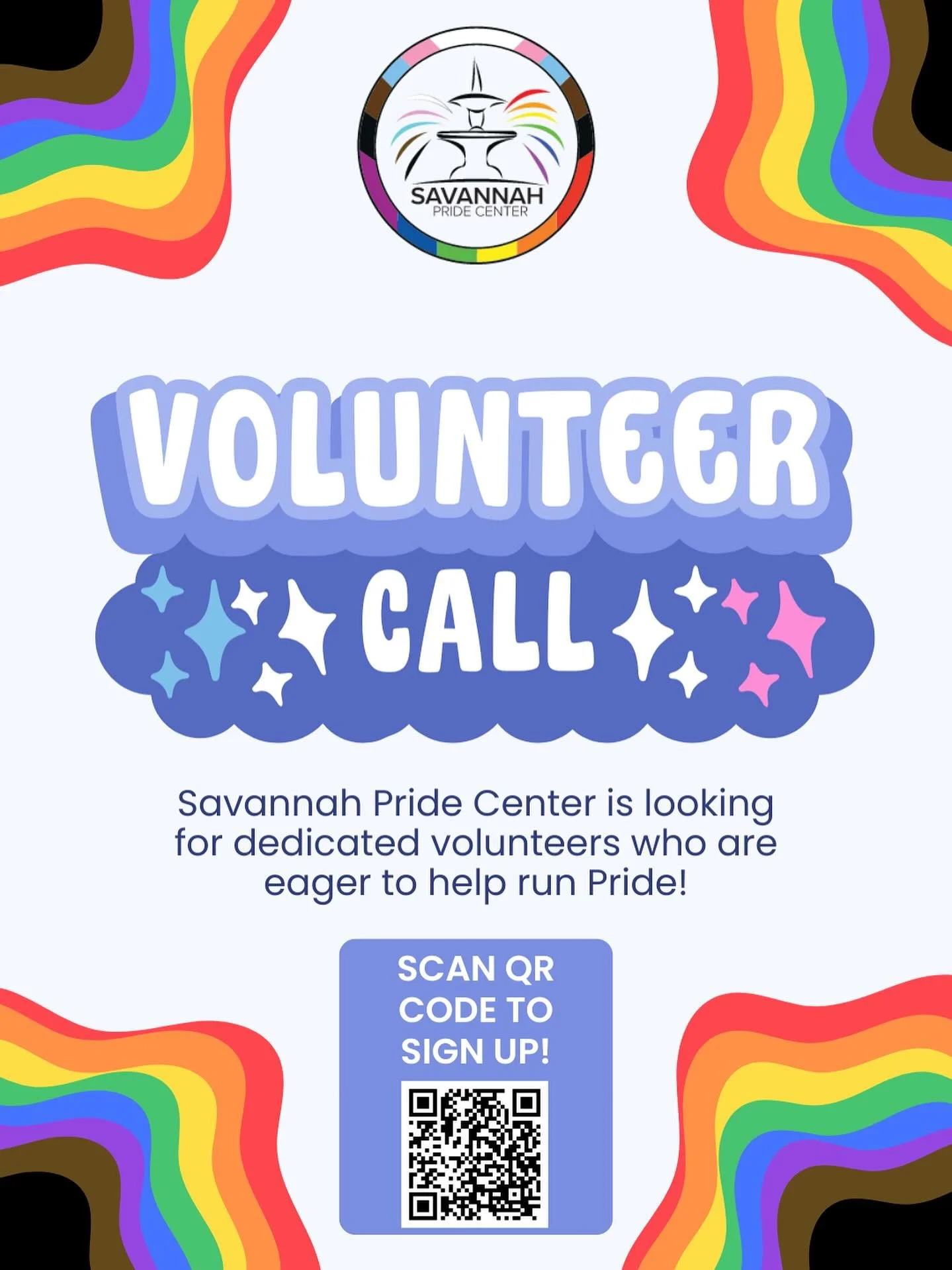 Savannah Pride Center is looking for dedicated volunteers who are eager to help run Pride! If you want to volunteer with us scan the QR code or click the link in our bio!