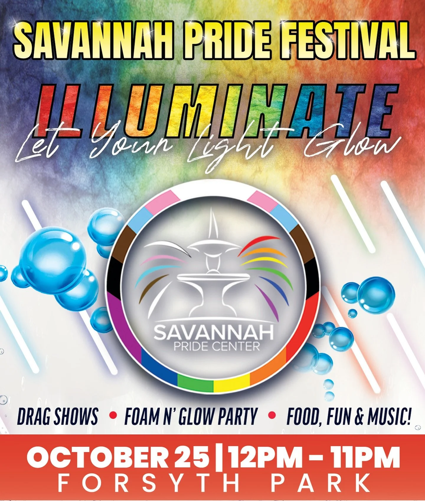 The Savannah Pride Festival turns 26 this year! Help us celebrate our beautiful community as we take over the Forsyth Park lawn with music, art, connection, and fun!
Featuring vendors including food trucks, small businesses, and non-profits! Each yea