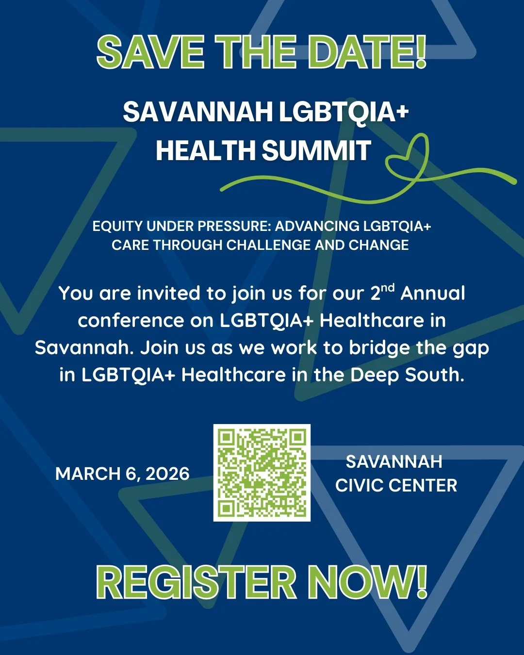📅 Save the Date | March 6, 2026

The Savannah LGBTQIA+ Health Summit is back.

This year&rsquo;s theme- Equity Under Pressure: Advancing Care Through Challenge and Change- speaks directly to this moment.

We&rsquo;re living through political turbule