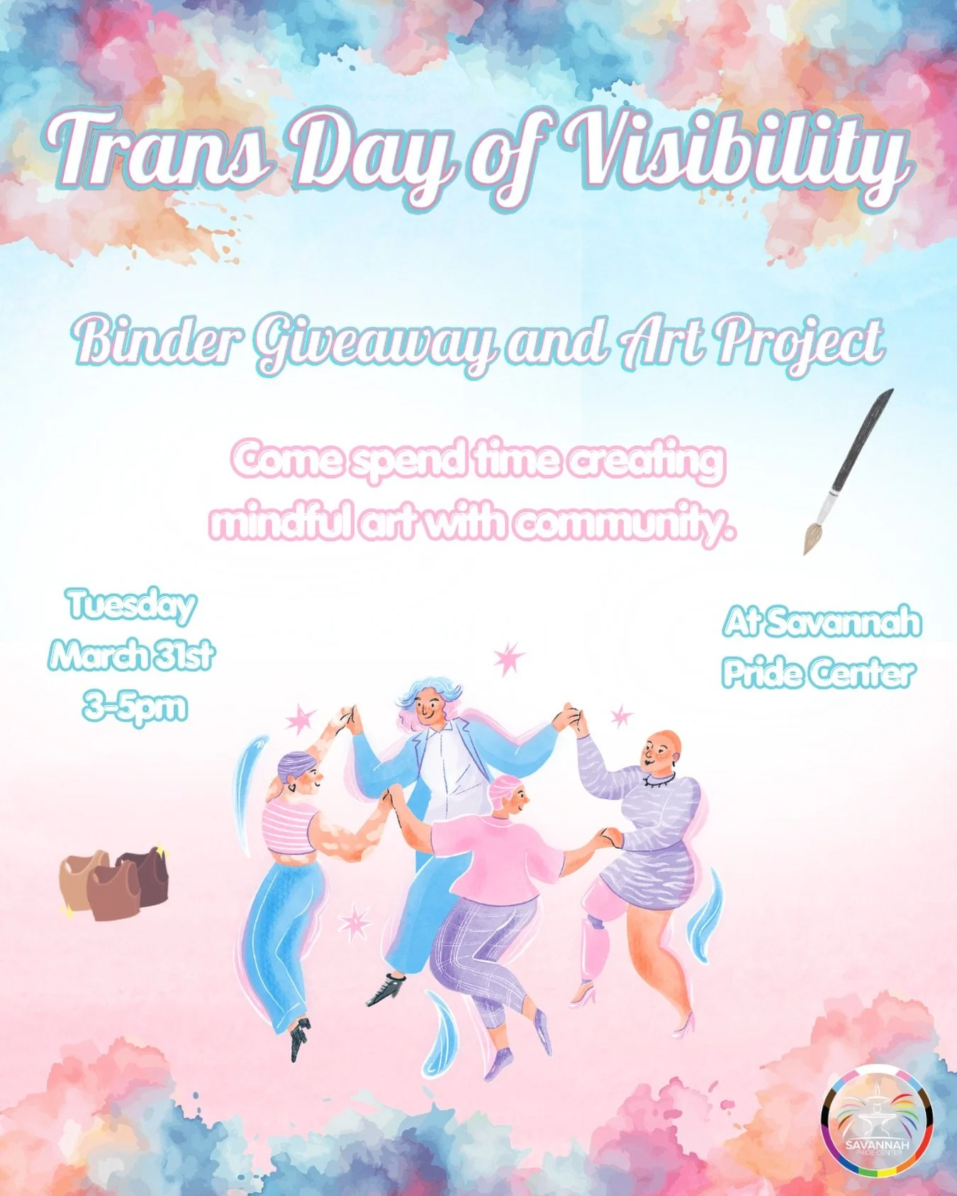 This week, for Trans Day of Visibility, we honor the power of being seen- the quiet courage, the radiant joy, the truth that refuses to shrink.

Come through the Pride Center Tuesday from 3&ndash;5pm. Pick up a binder. Create something with us. Sit w