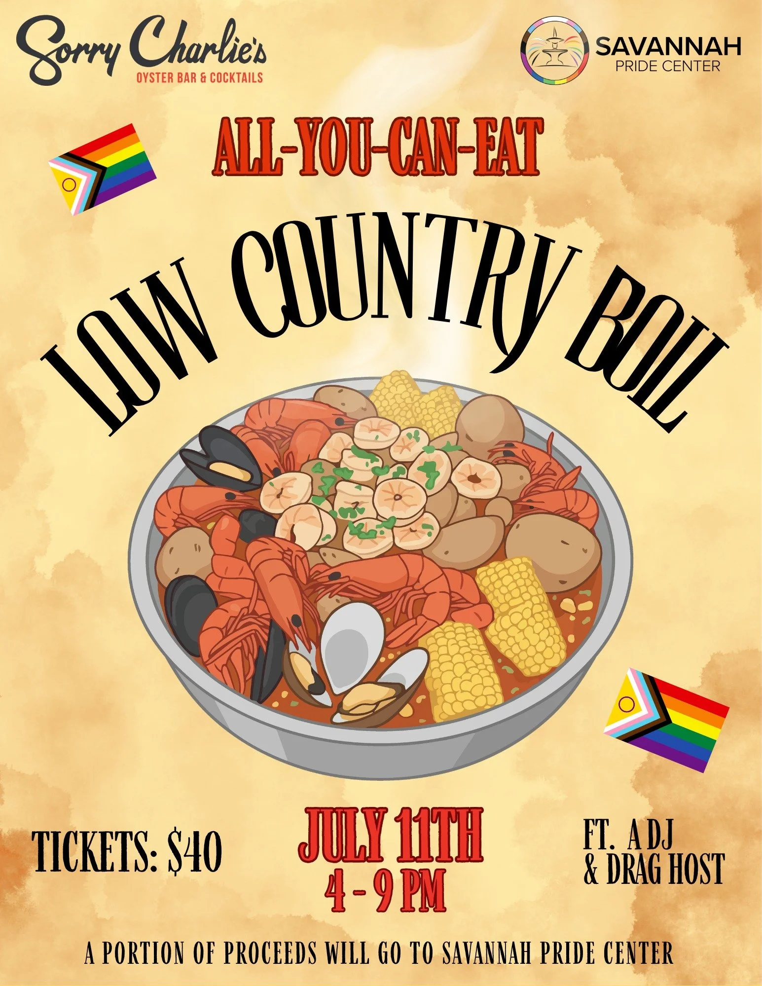 Save the Date!! We are excited to announce that @sorrycharlies will be hosting an All-You-Can-Eat Low Country Boil Fundraiser for us on July 11th! Music, drag, great food, and great impact! Ticket sales will open soon. Stay tuned and spread the word!