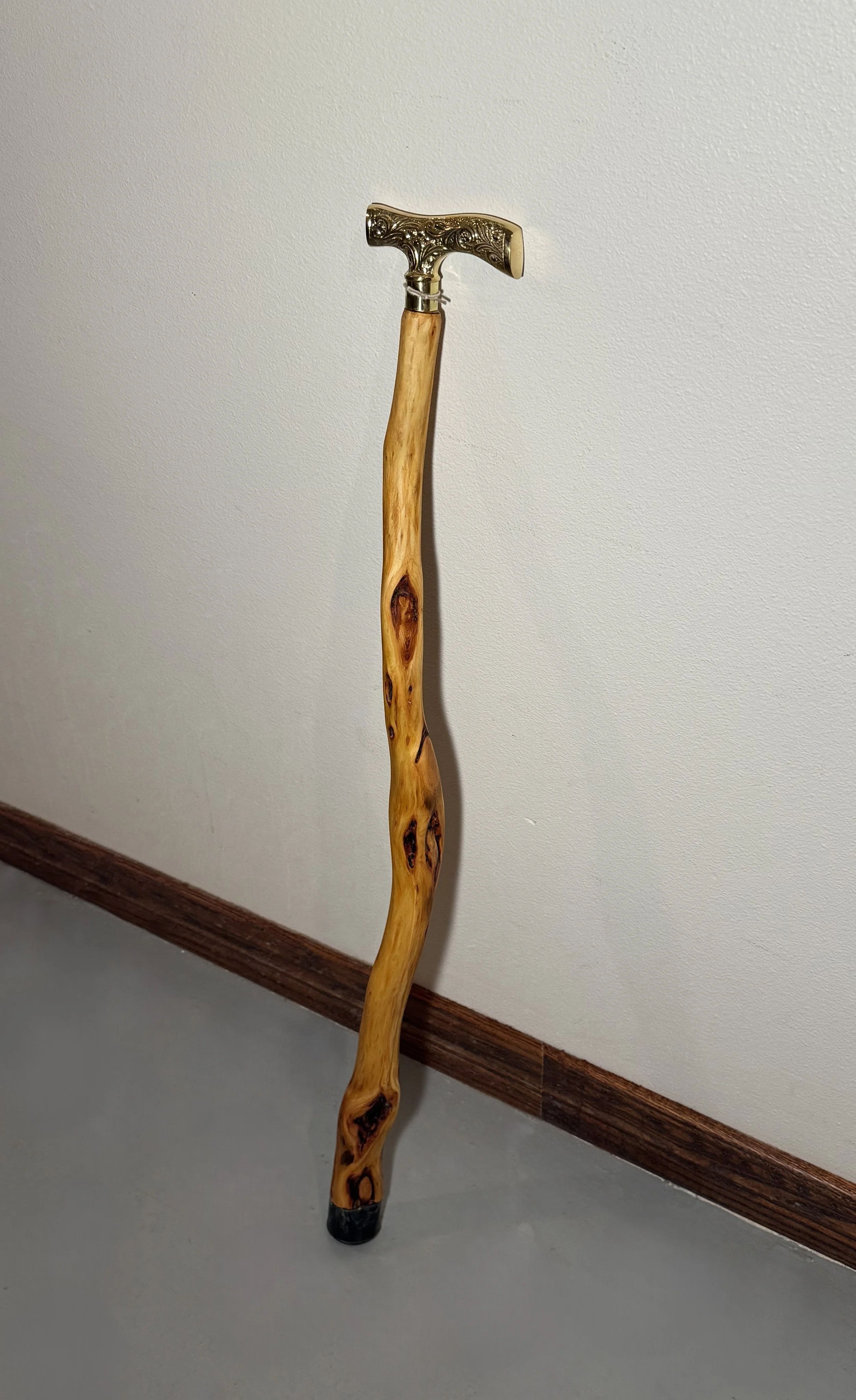 Diamond Willow Cane with Brass Handle with Carved Detailing