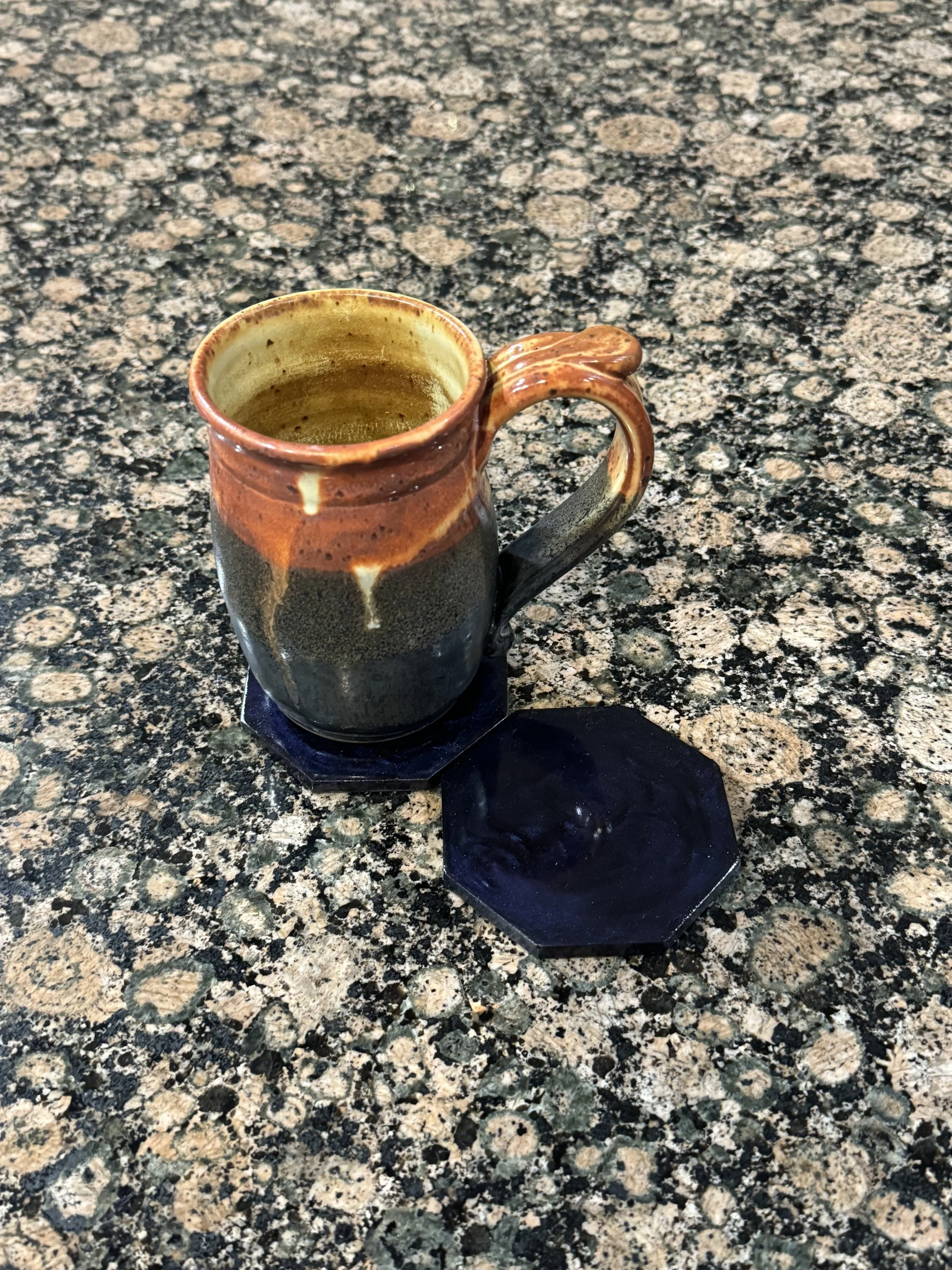 2 Piece Hexagon Dark Blue Epoxy Coaster Set