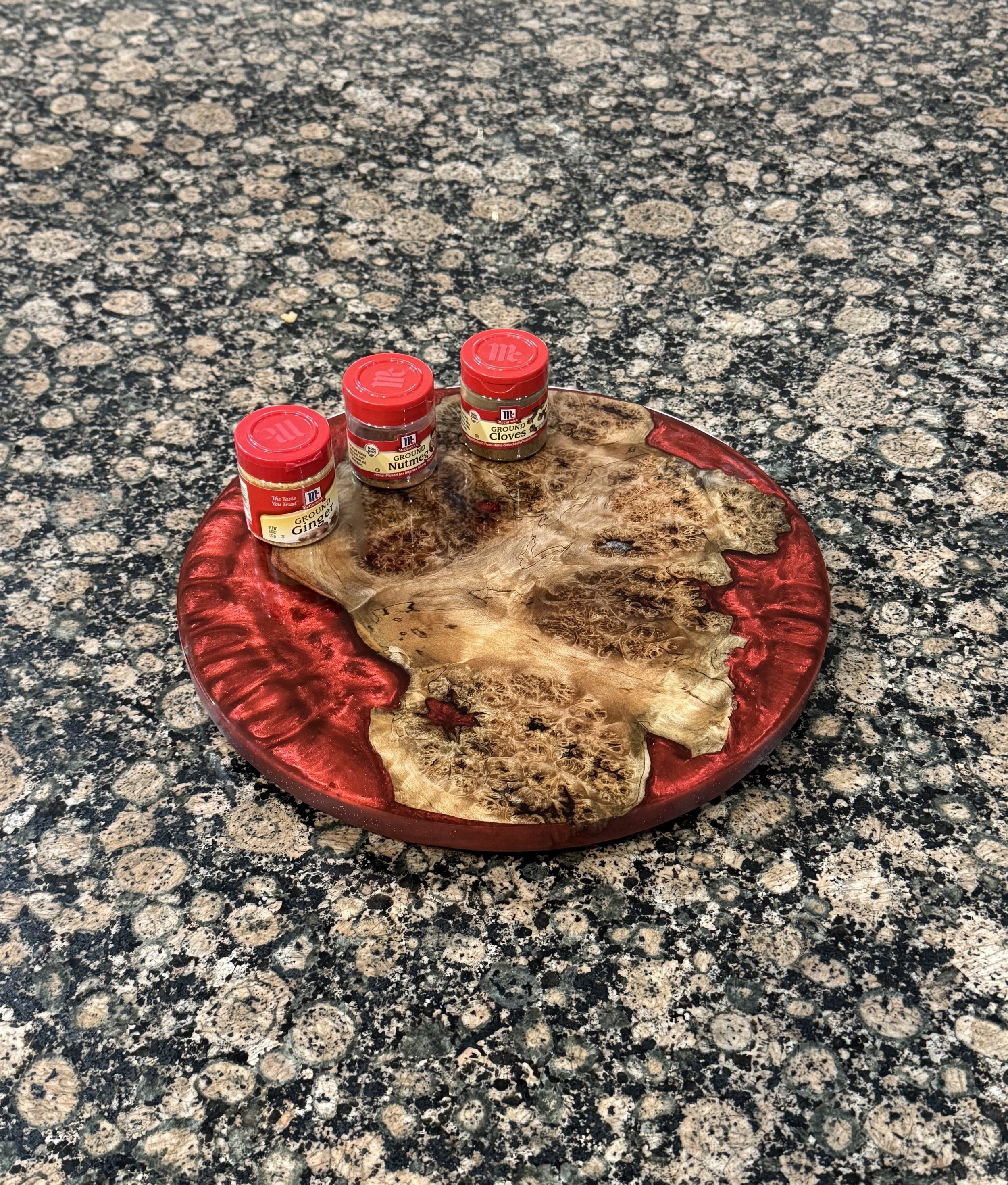 Birdseye Maple and Red Epoxy Lazy Susan