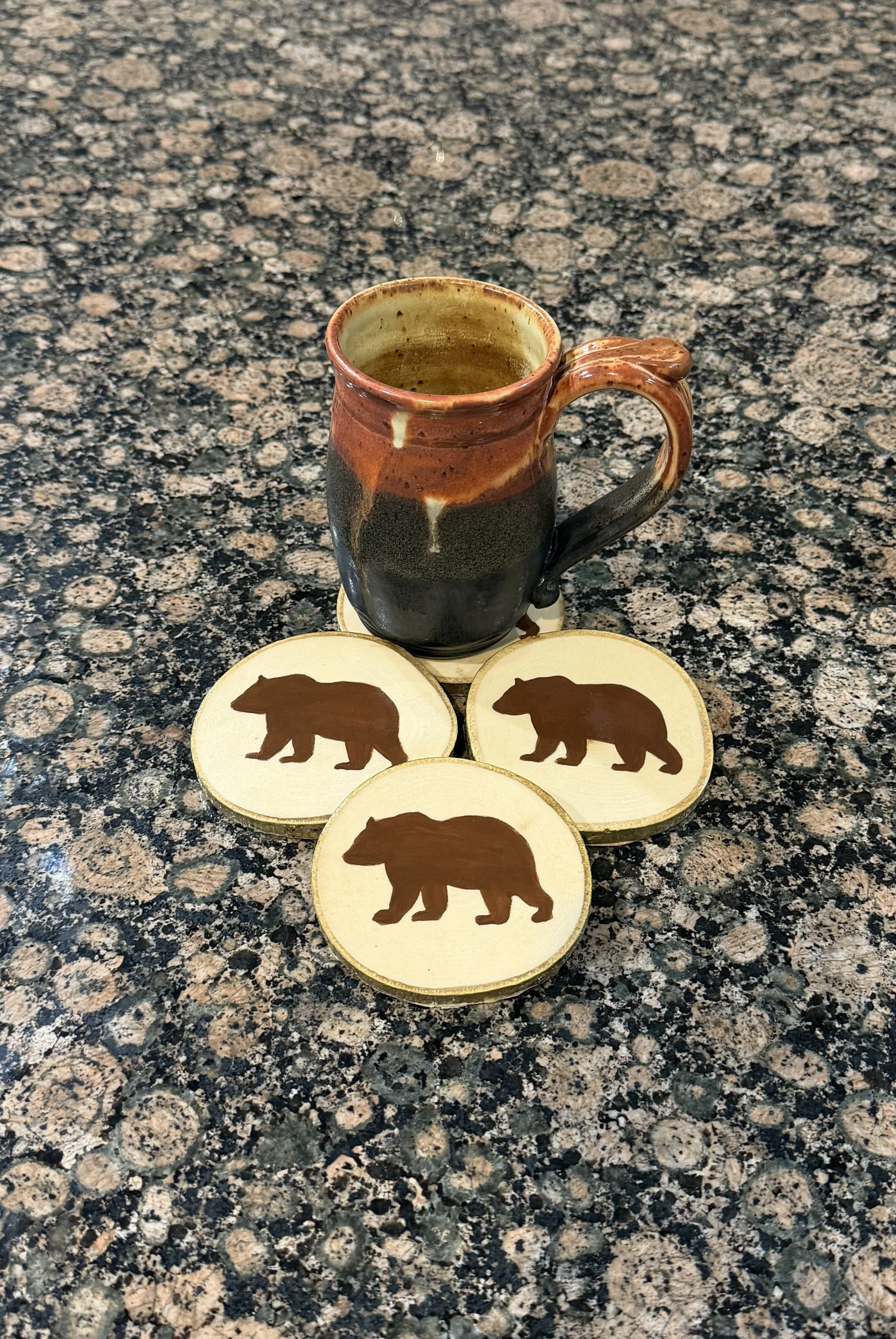 4 Piece Bear Coaster Set on Aspen