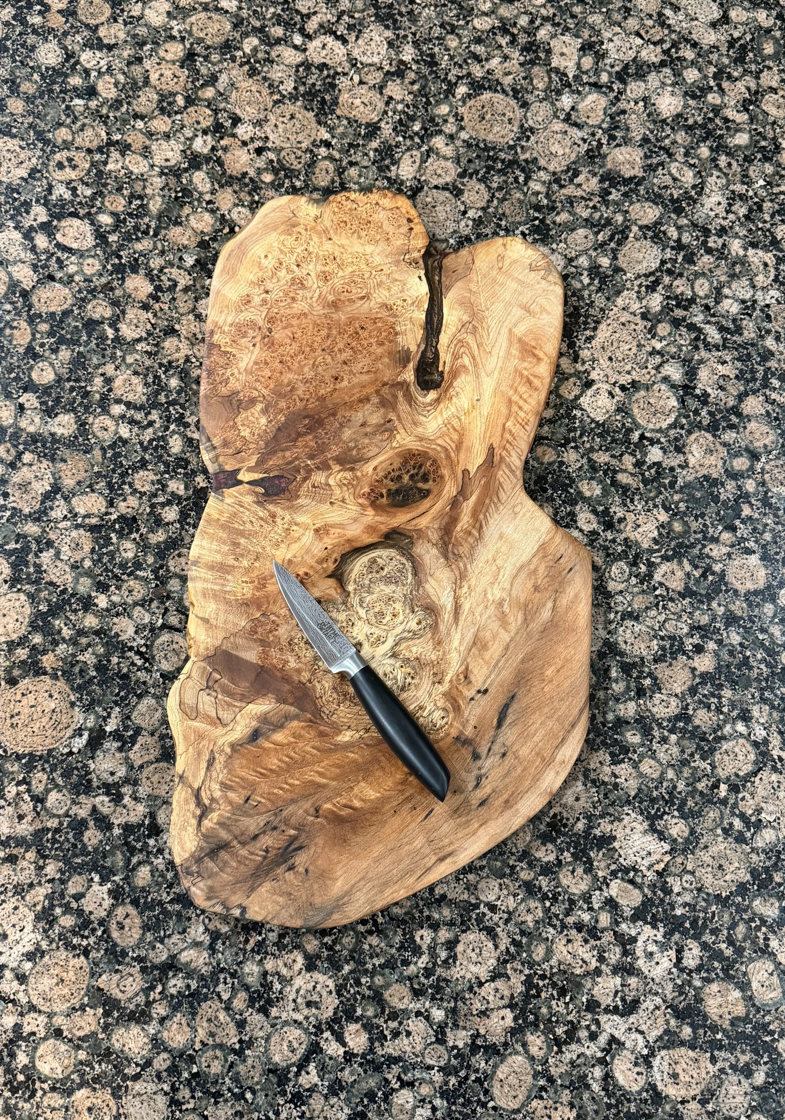 Birdseye Maple Live Edge Cutting/Charcuterie Board with Red and Brown Epoxy Inserts