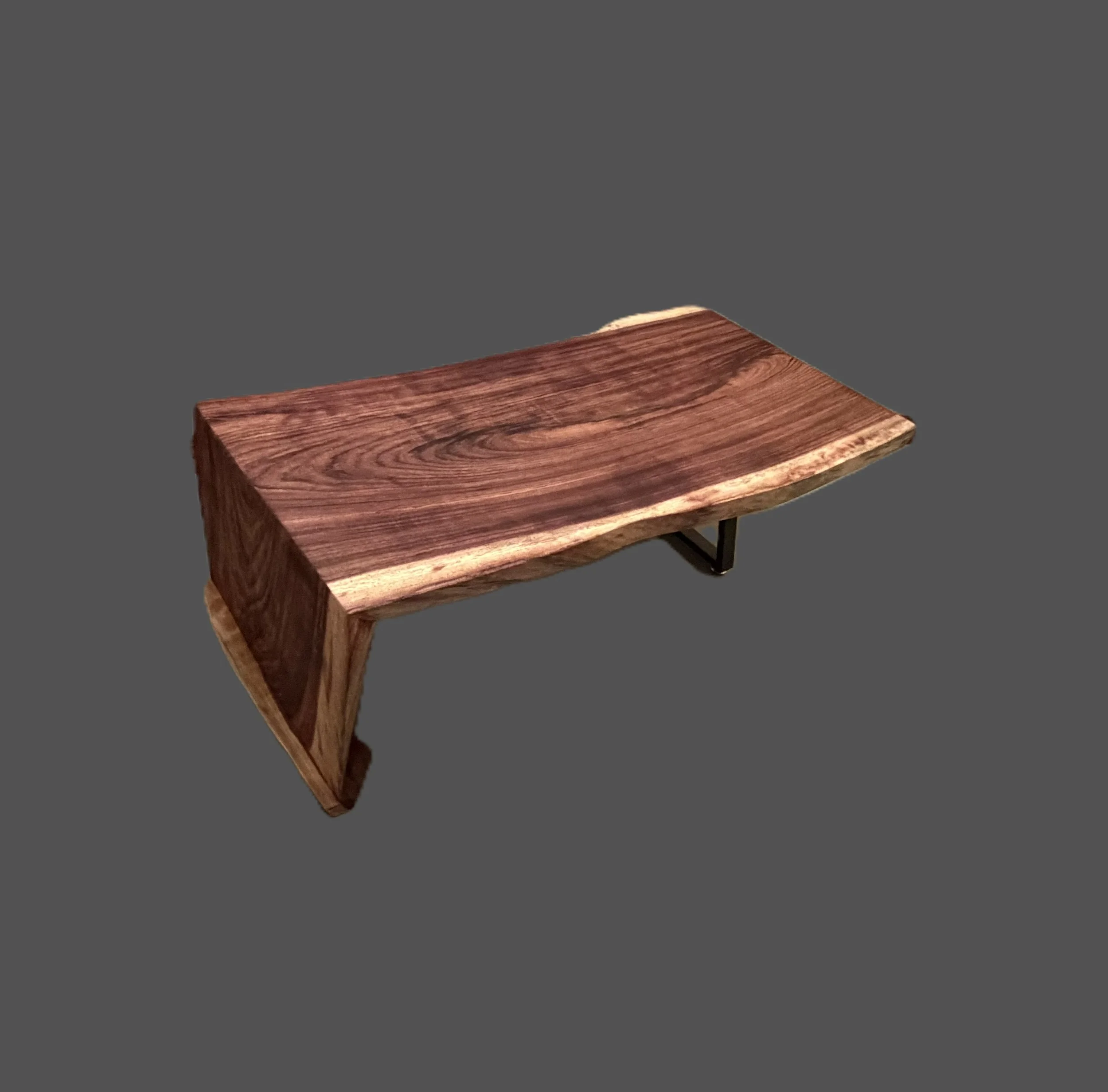 Parota Live Edge Coffee Table with Drip Edge and Black Metal Adjustable Leg