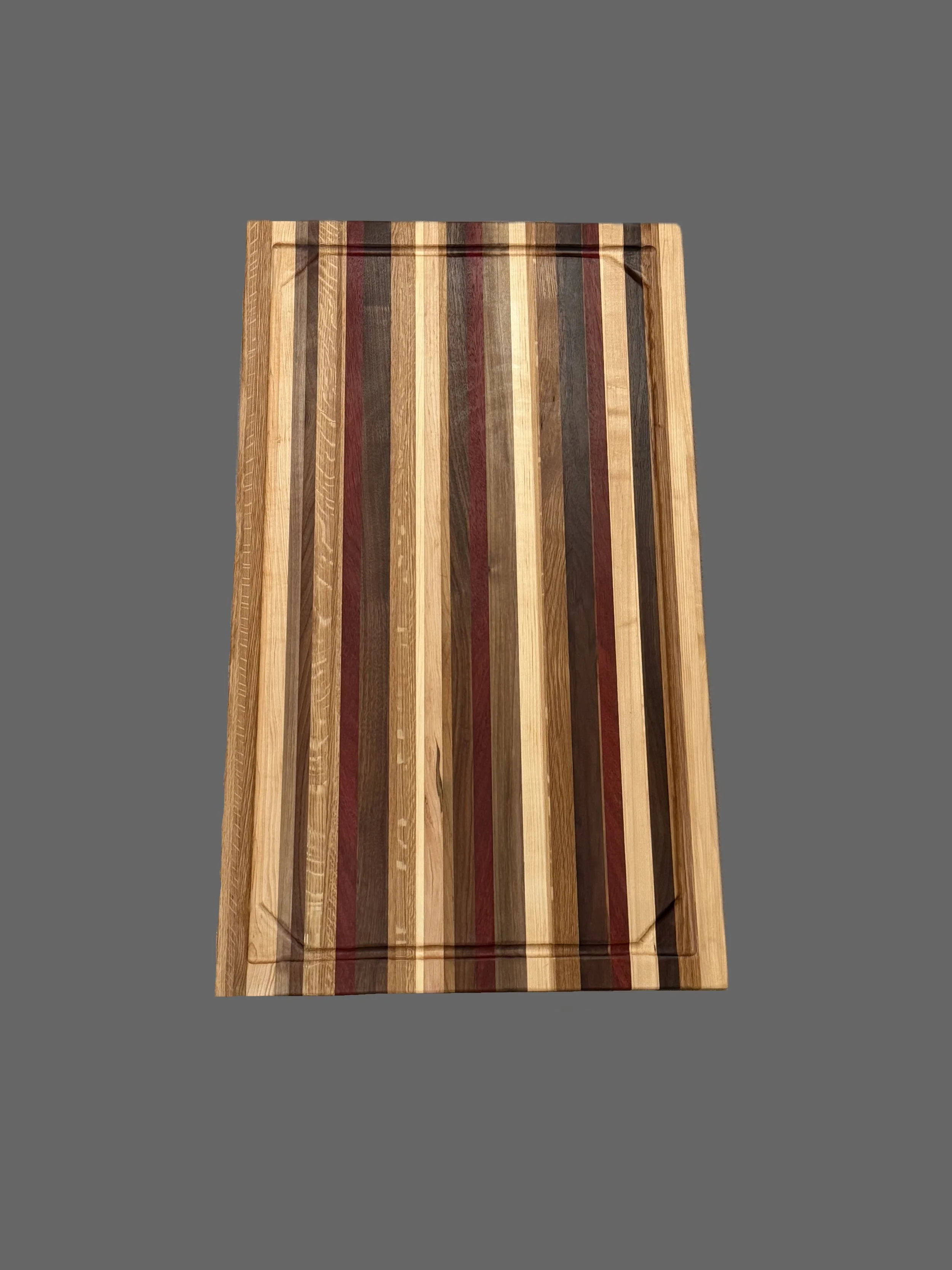 Extra Large Exotic Padauk, White Oak, Cherry, Hickory, Maple and Walnut Cutting/Charcuterie Board with Juice Groove