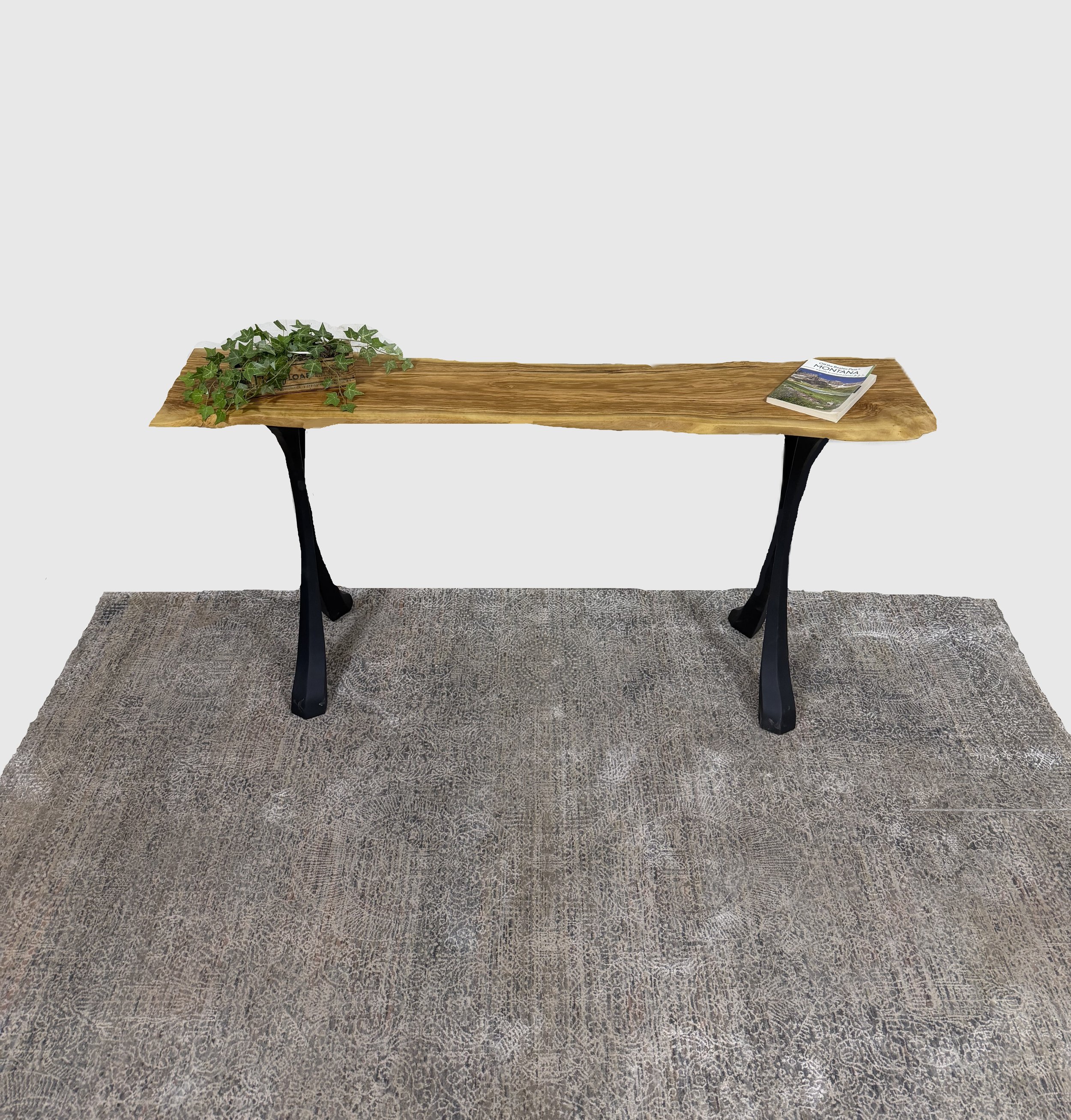 Olivewood Sofa/Hallway/TV Table with Curved Black Metal Legs