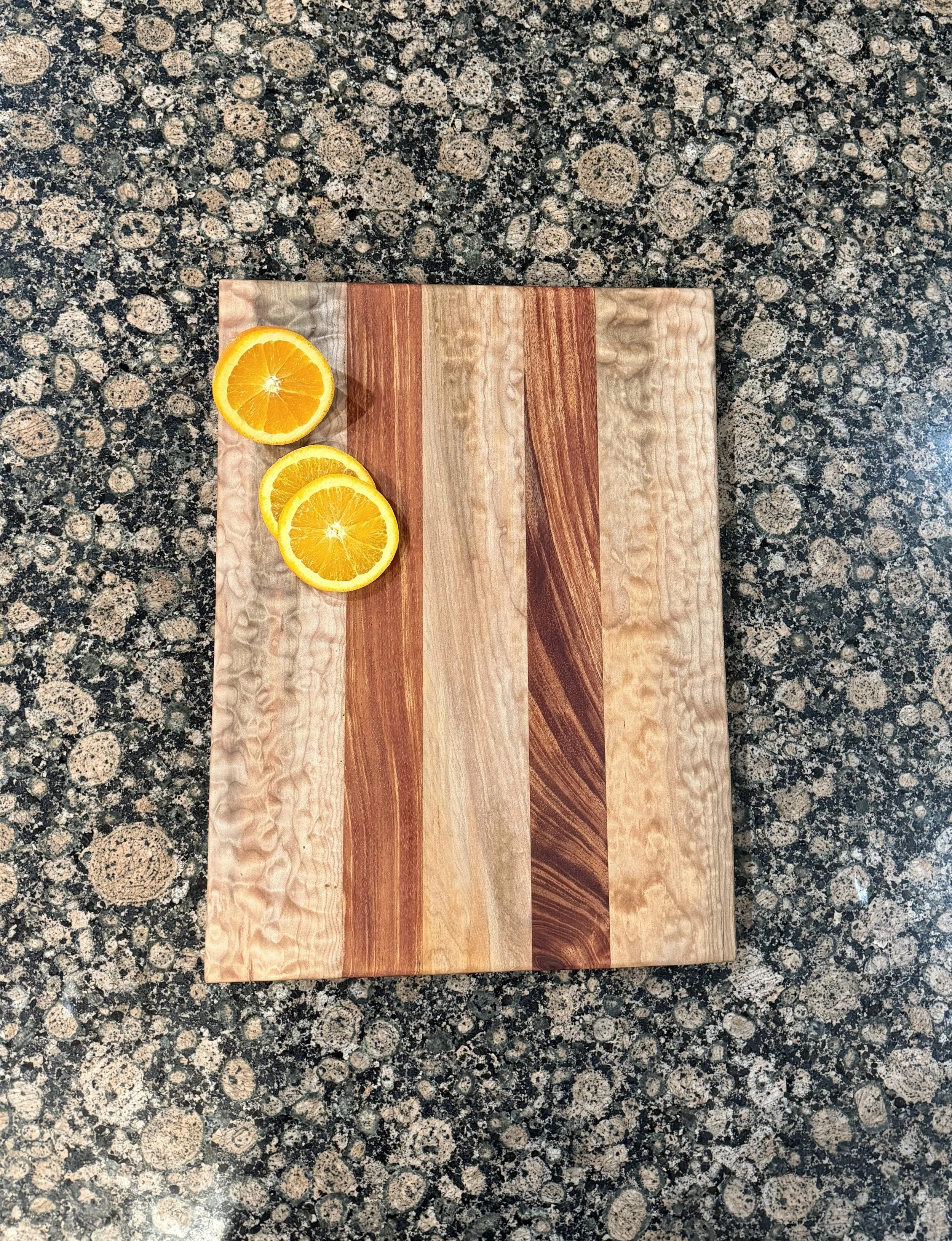 Exotic Figured African Mahogany and Curly Maple Cutting/Charcuterie Board