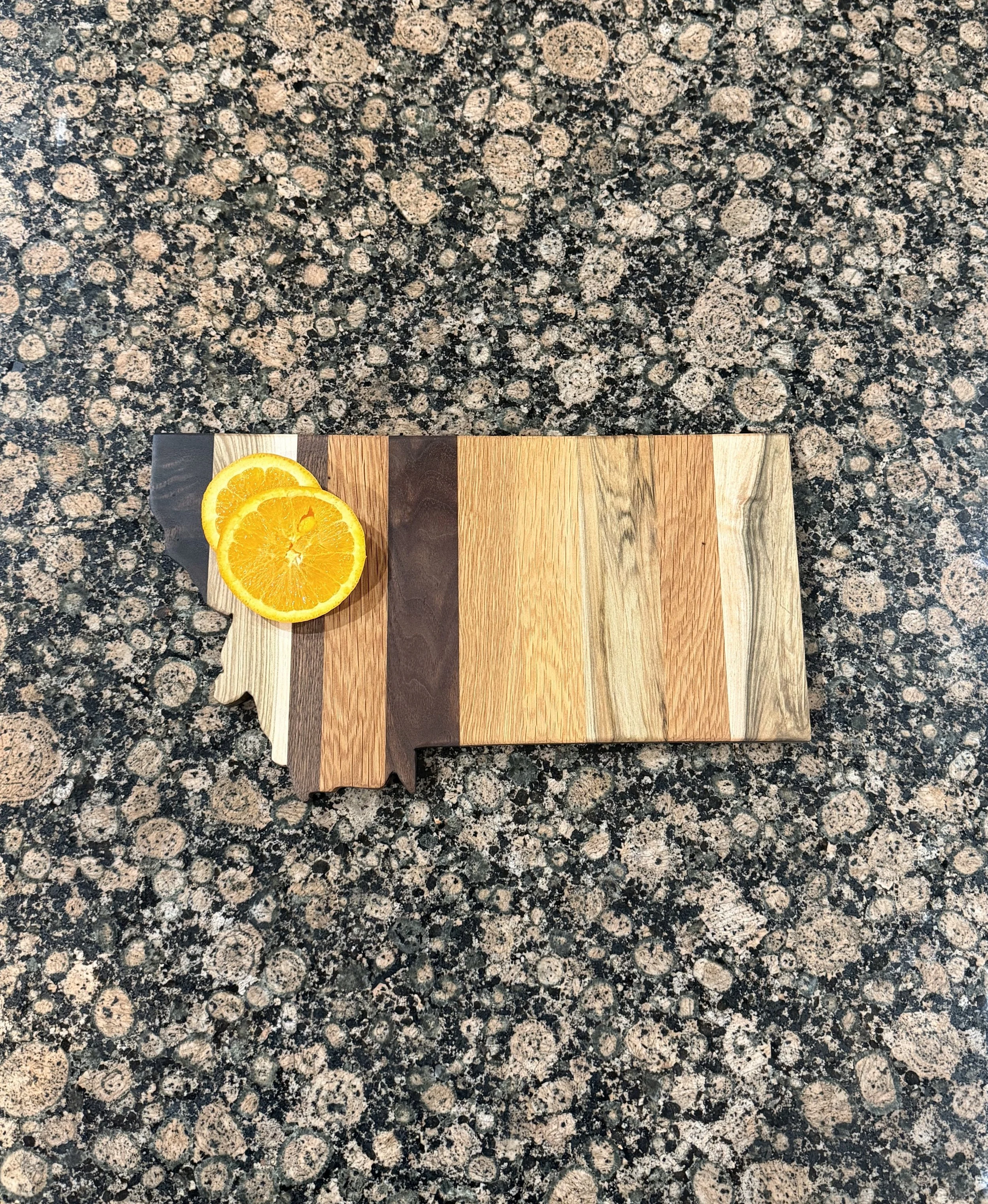 Walnut, Maple and Oak Montana Shaped Cutting/Charcuterie Board