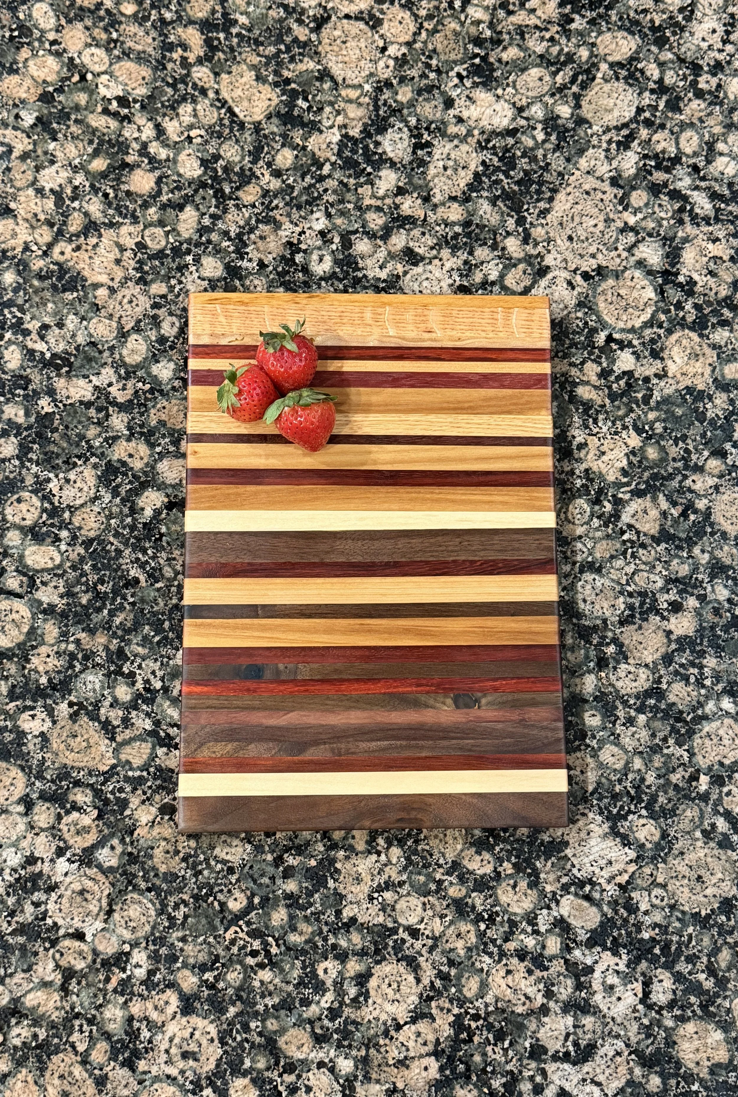 Exotic Padauk, Purpleheart, Spanish Cedar, Mahogany, Curly Maple, Oak and Maple Cutting/Charcuterie Board