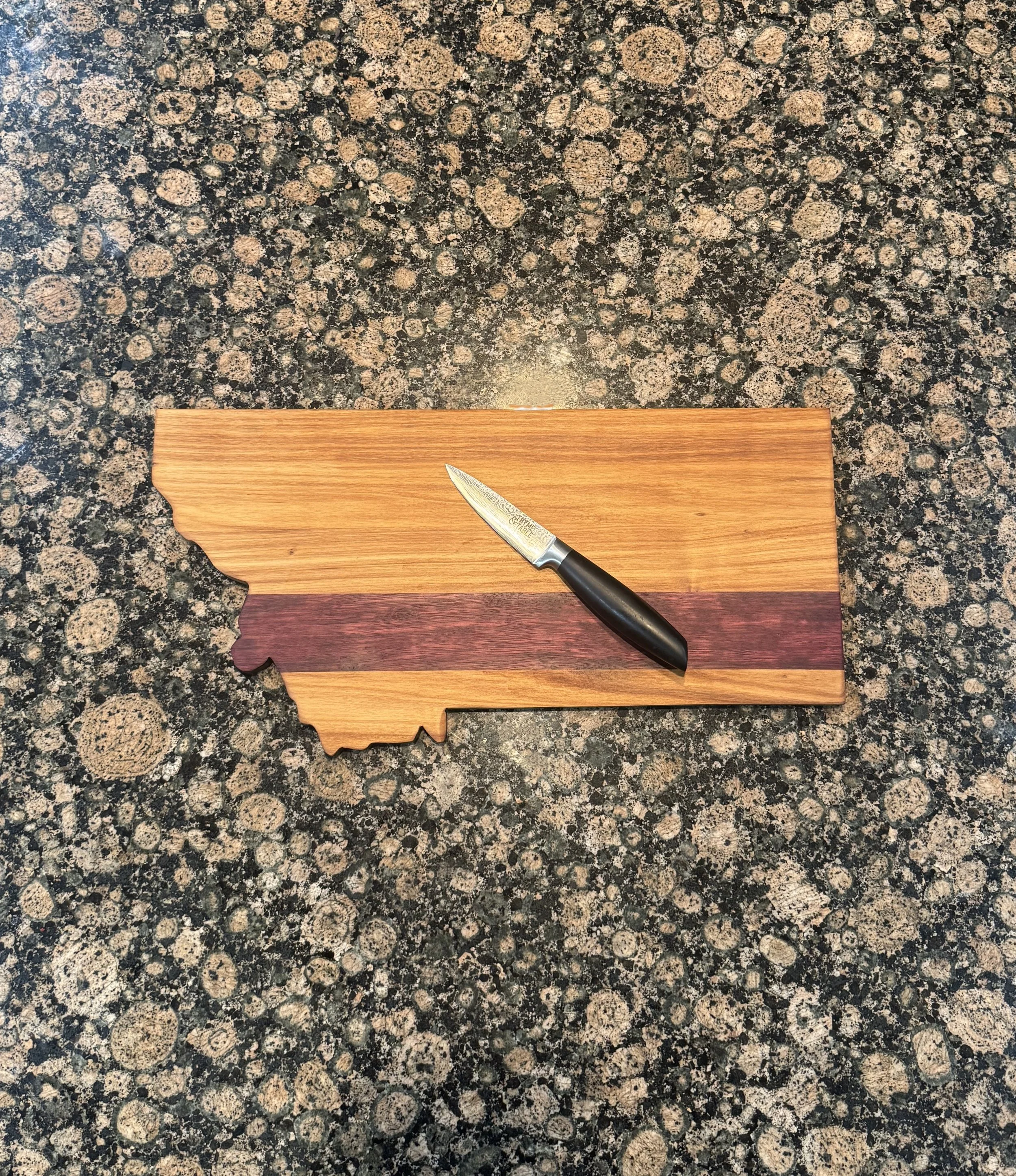 Exotic Purpleheart and Spanish Cedar Montana Shaped Cutting/Charcuterie Board