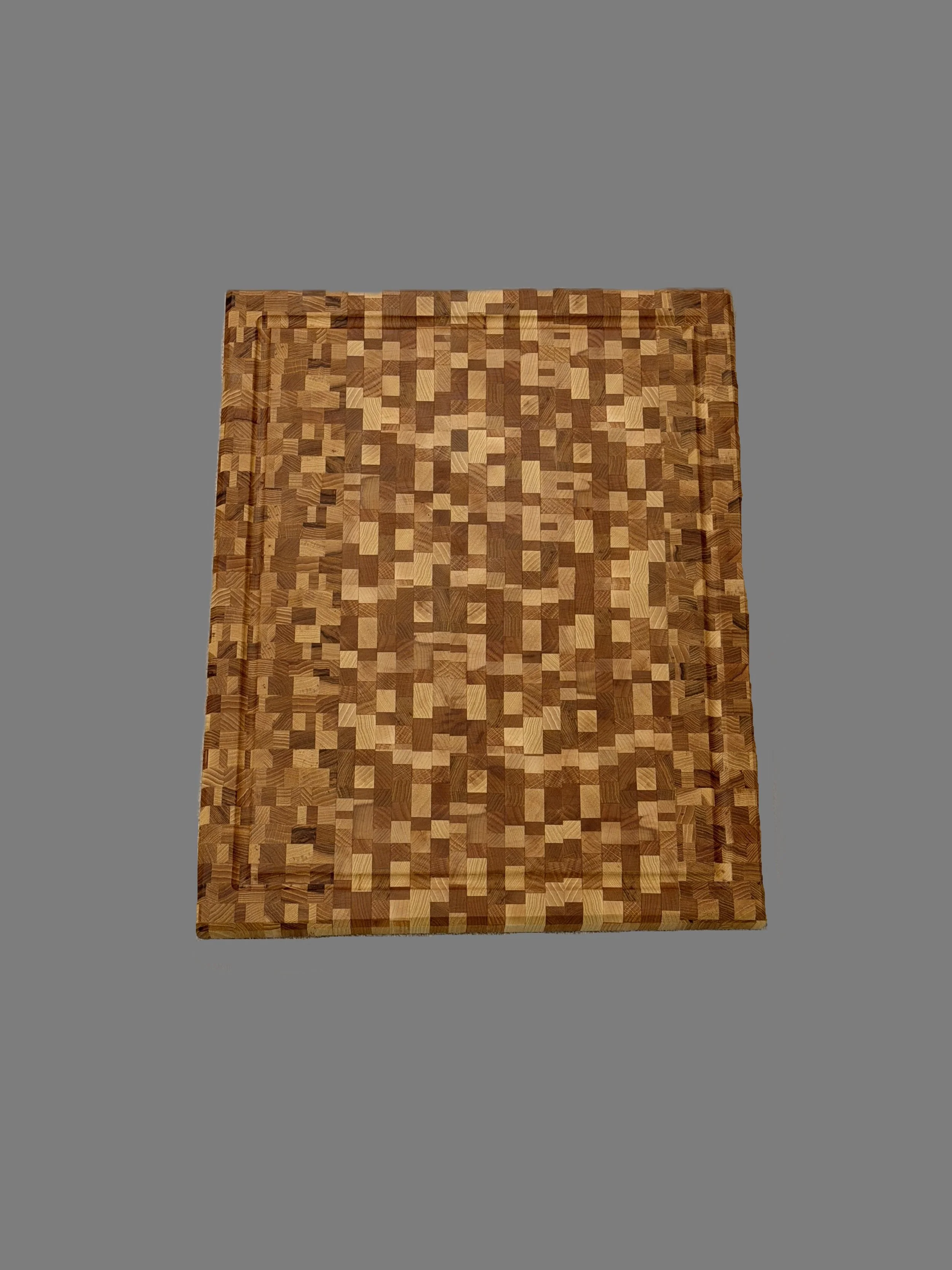 Extra Large End Grain White Oak, Cherry, Hickory and Maple Cutting/Charcuterie Board with Juice Groove, Beveled Edges and Rubber Feet