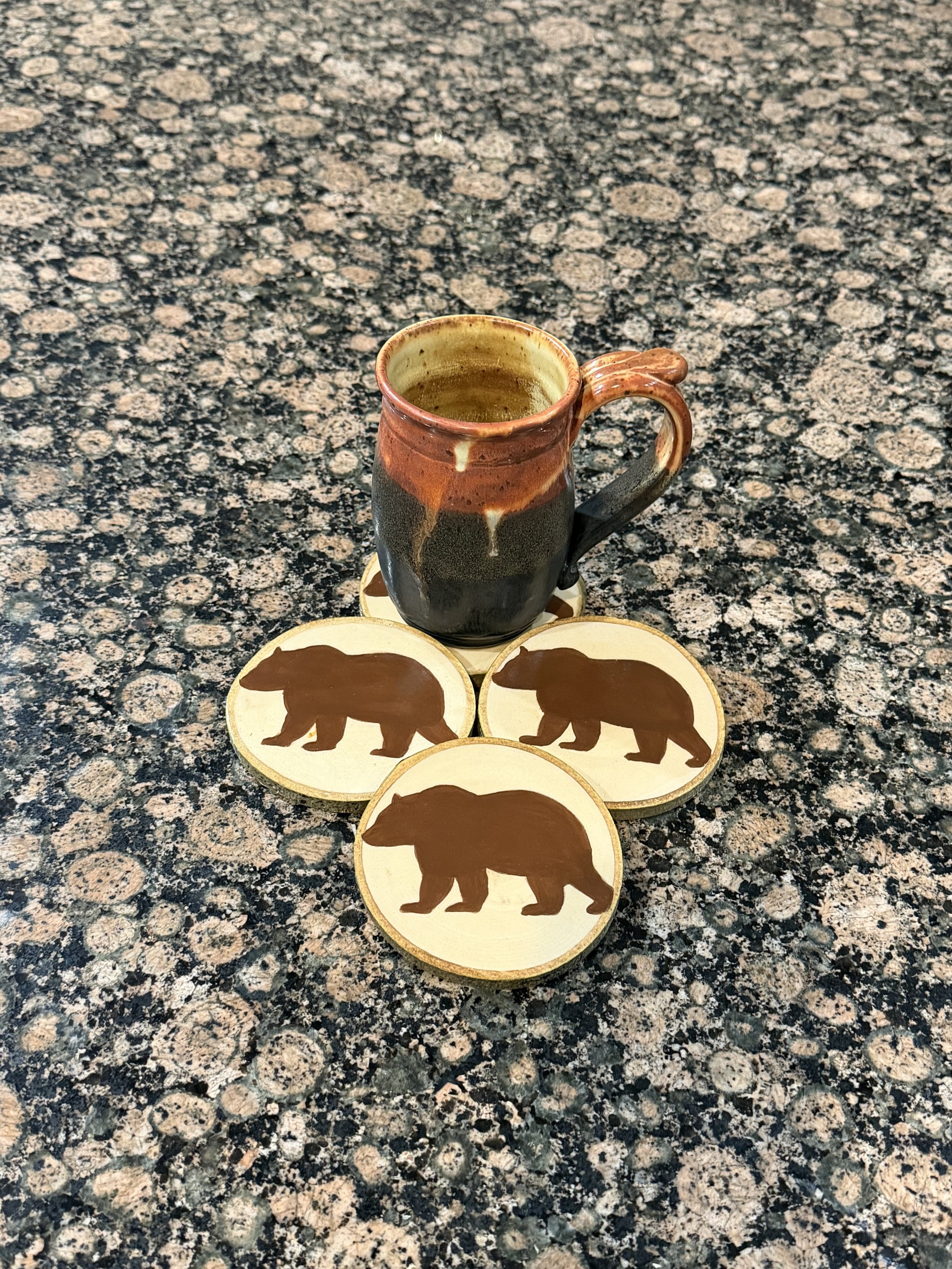 4 Piece Large Bear Coaster Set on Aspen