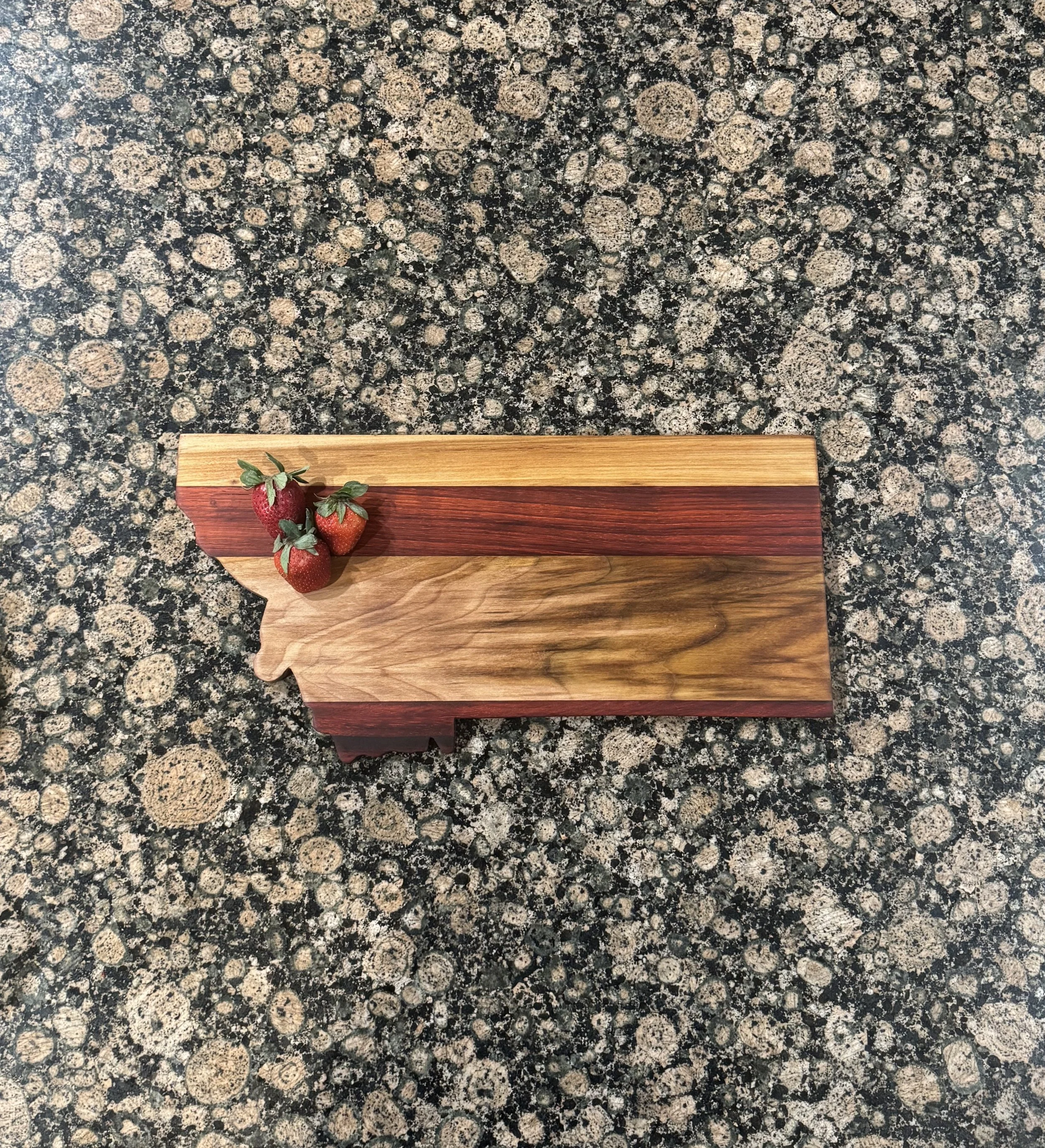 Exotic Padauk, Spanish Cedar and Cherry Montana Shaped Cutting/Charcuterie Board