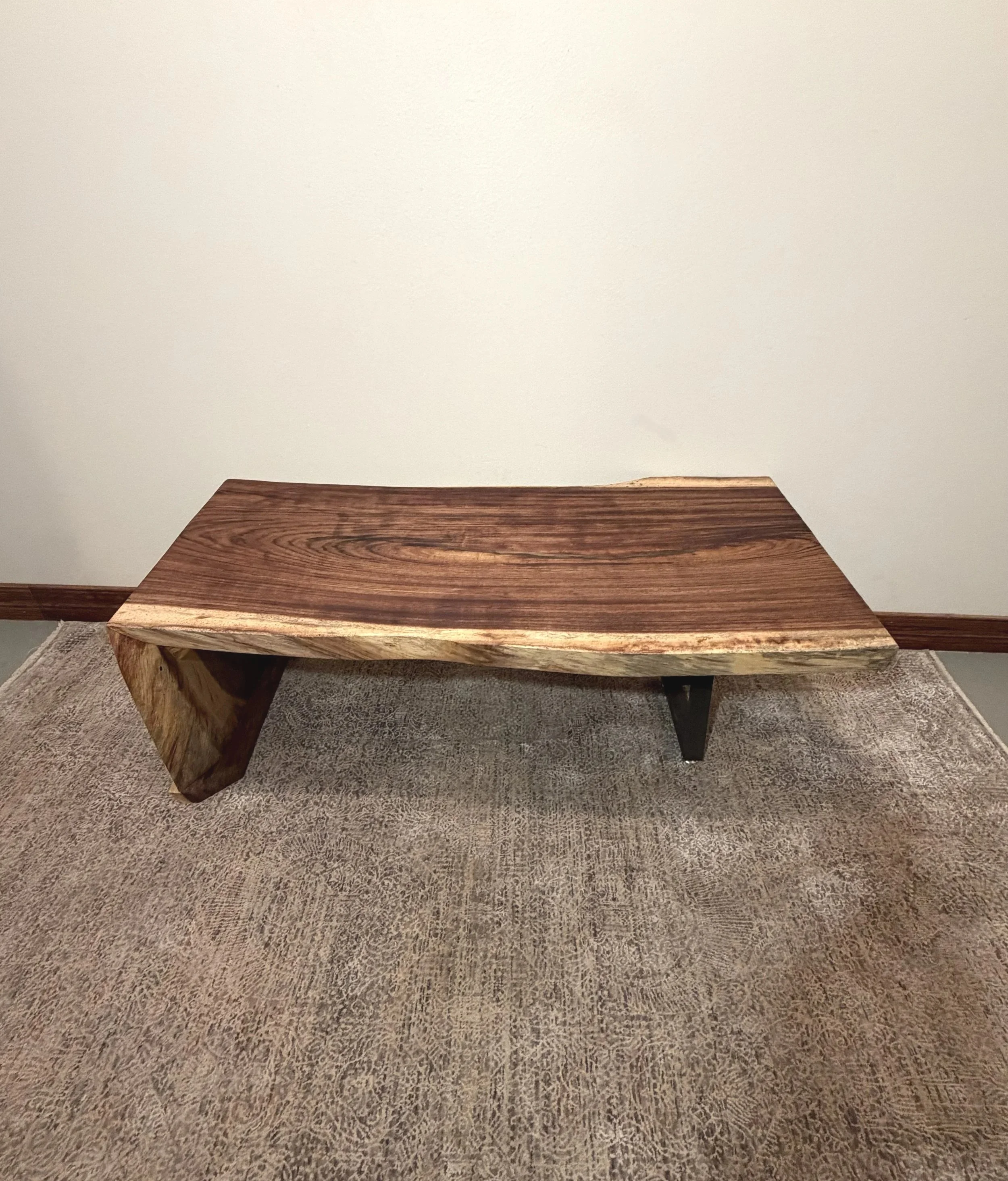 Parota Live Edge Coffee Table with Drip Edge and Black Metal Adjustable Leg
