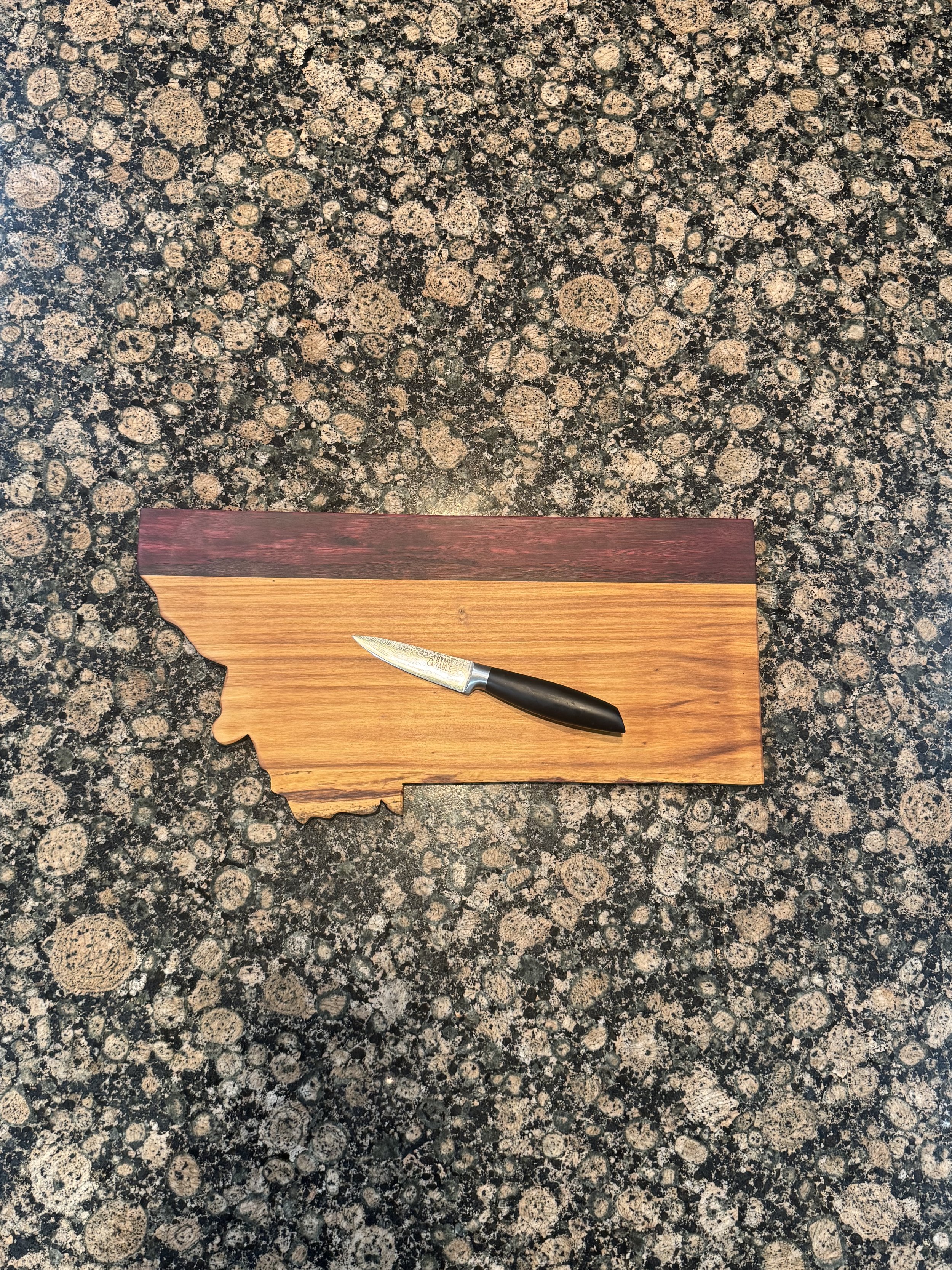 Exotic Purpleheart, Spalted Tamarind and Spanish Cedar Montana Shaped Cutting/Charcuterie Board