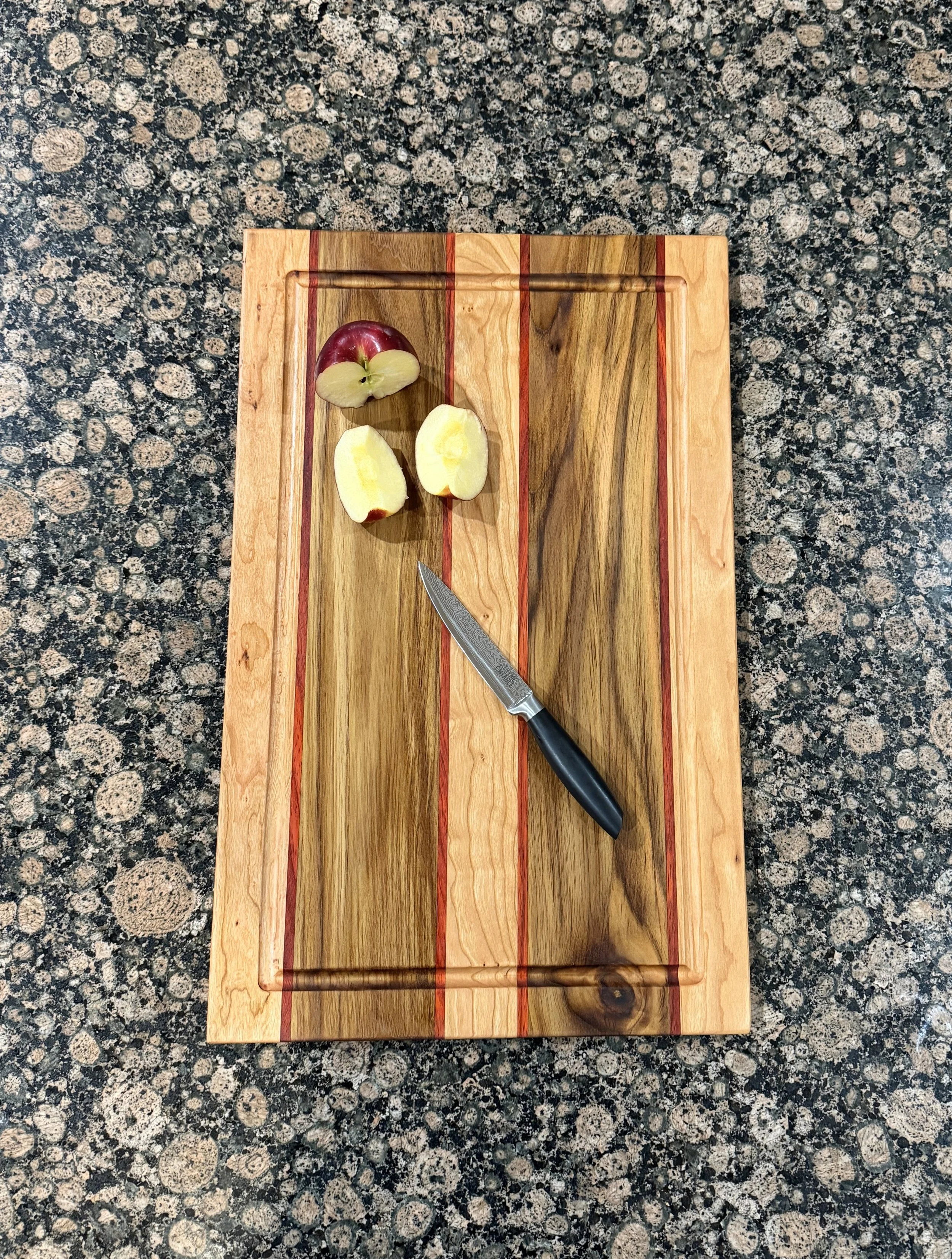 Exotic Padauk, Teak and Cherry Cutting/Charcuterie Board with Juice Groove