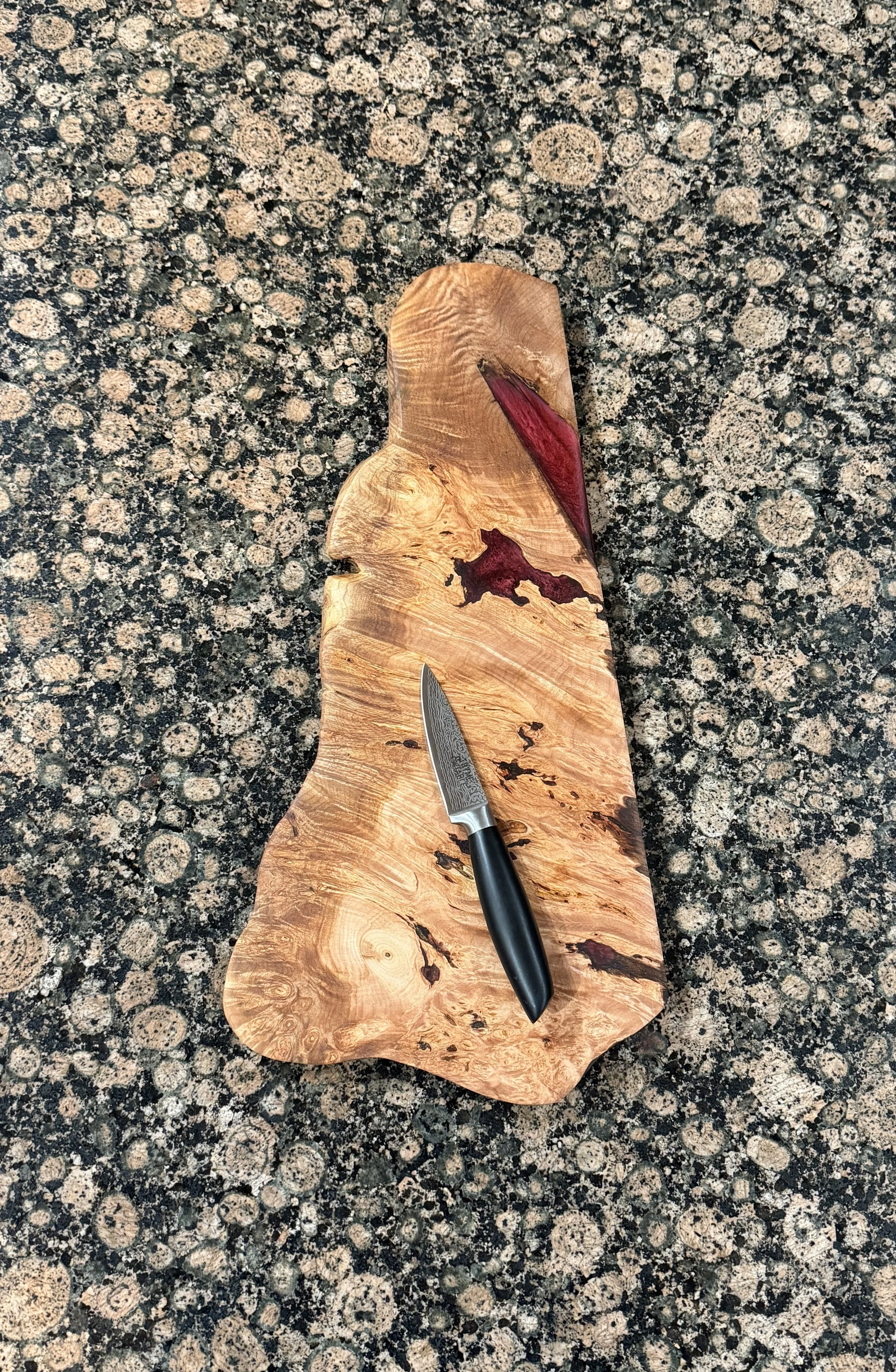 Big Leaf Maple Live Edge Cutting/Charcuterie Board with Red and Brown Epoxy Inserts