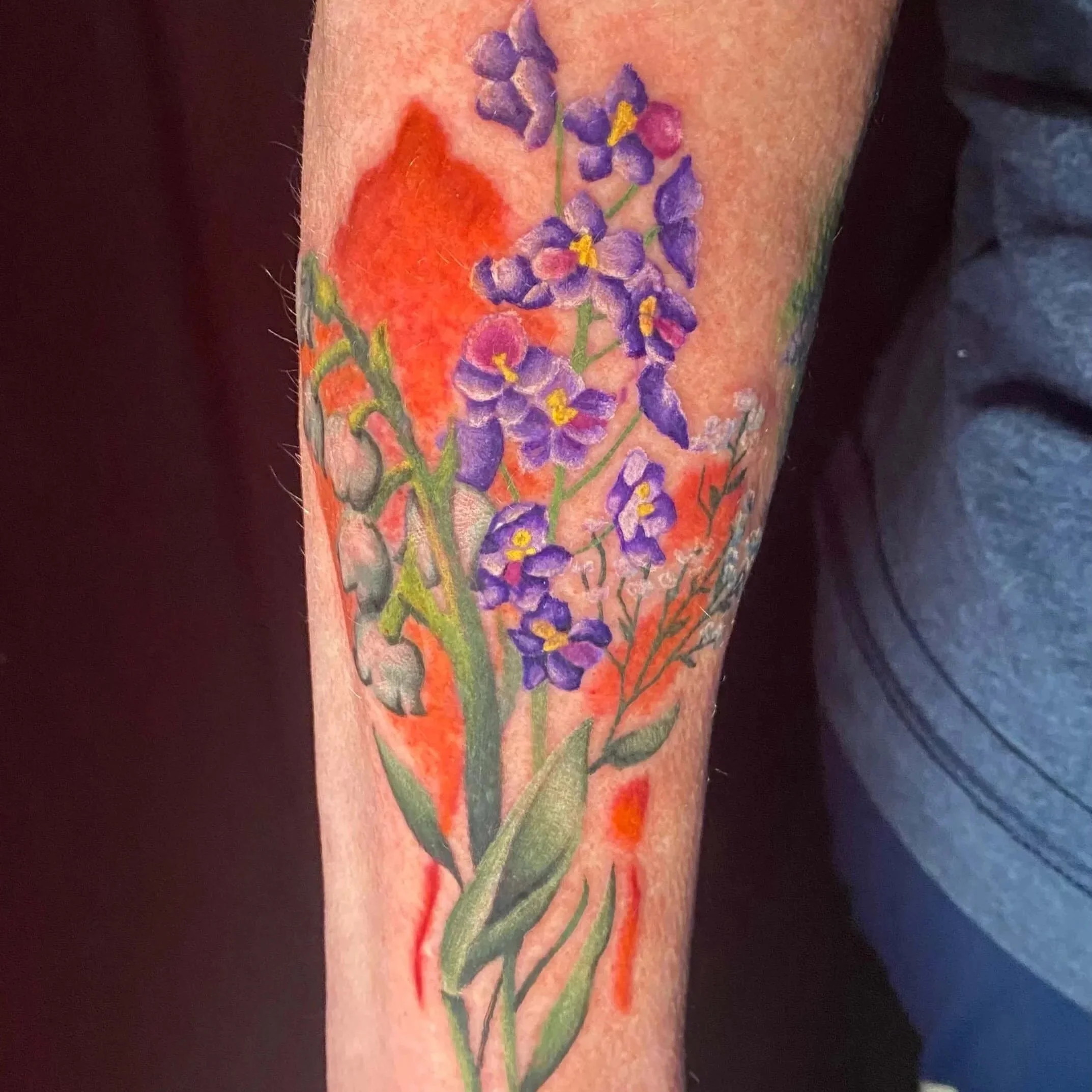 Vibrant watercolor realism floral bouquet done by Erin Peterson in Denton Texas. 